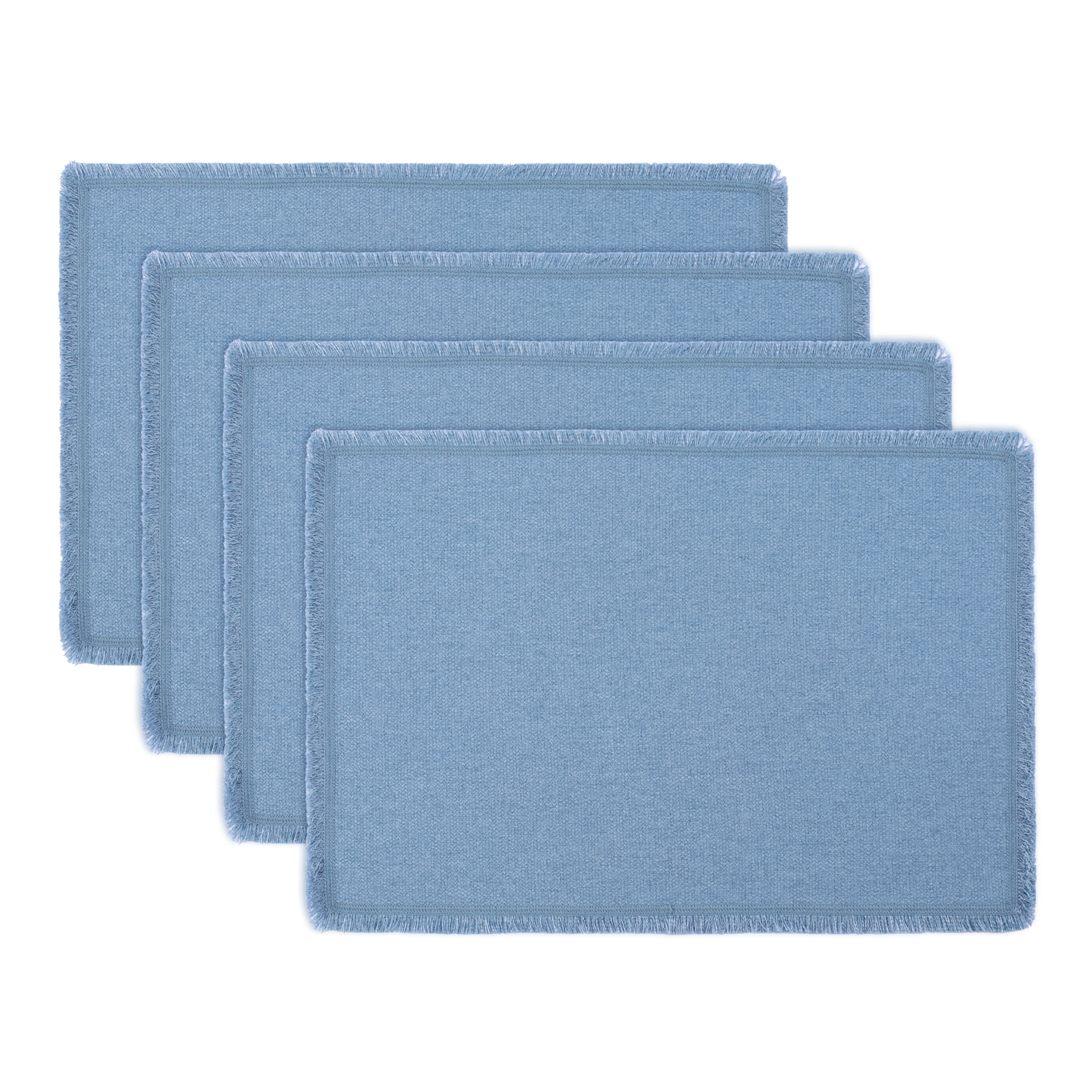 Unique Bargains Farmhouse Placemats 4pcs Cotton Linen Blue 17.7"x13"