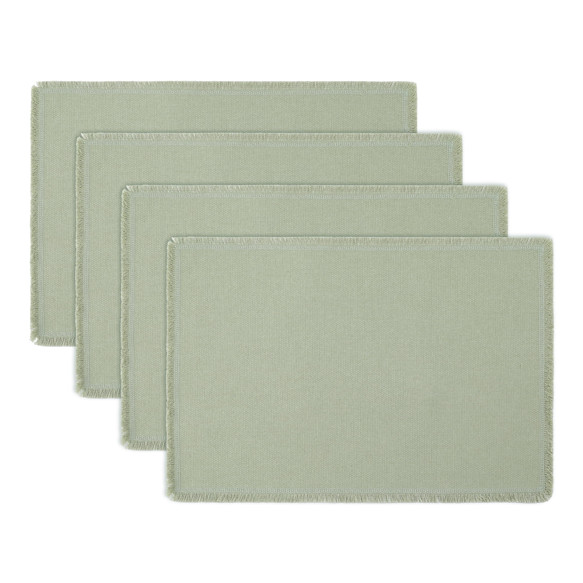 Unique Bargains Farmhouse Placemats 4pcs Cotton Linen Green 17.7"x13"