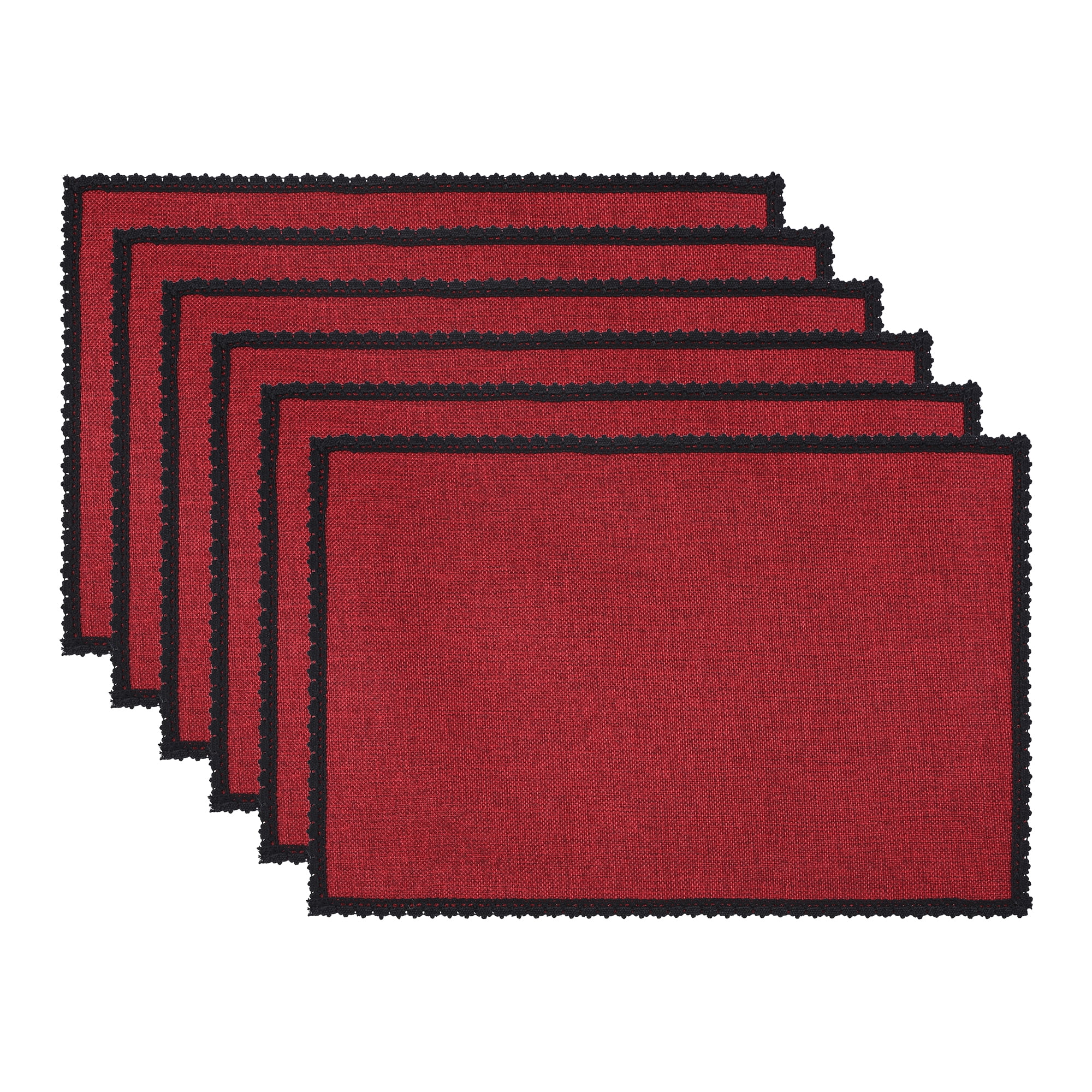 Unique Bargains Farmhouse Placemats 6pcs Cotton and Linen Burgundy 17.7"x11.8"