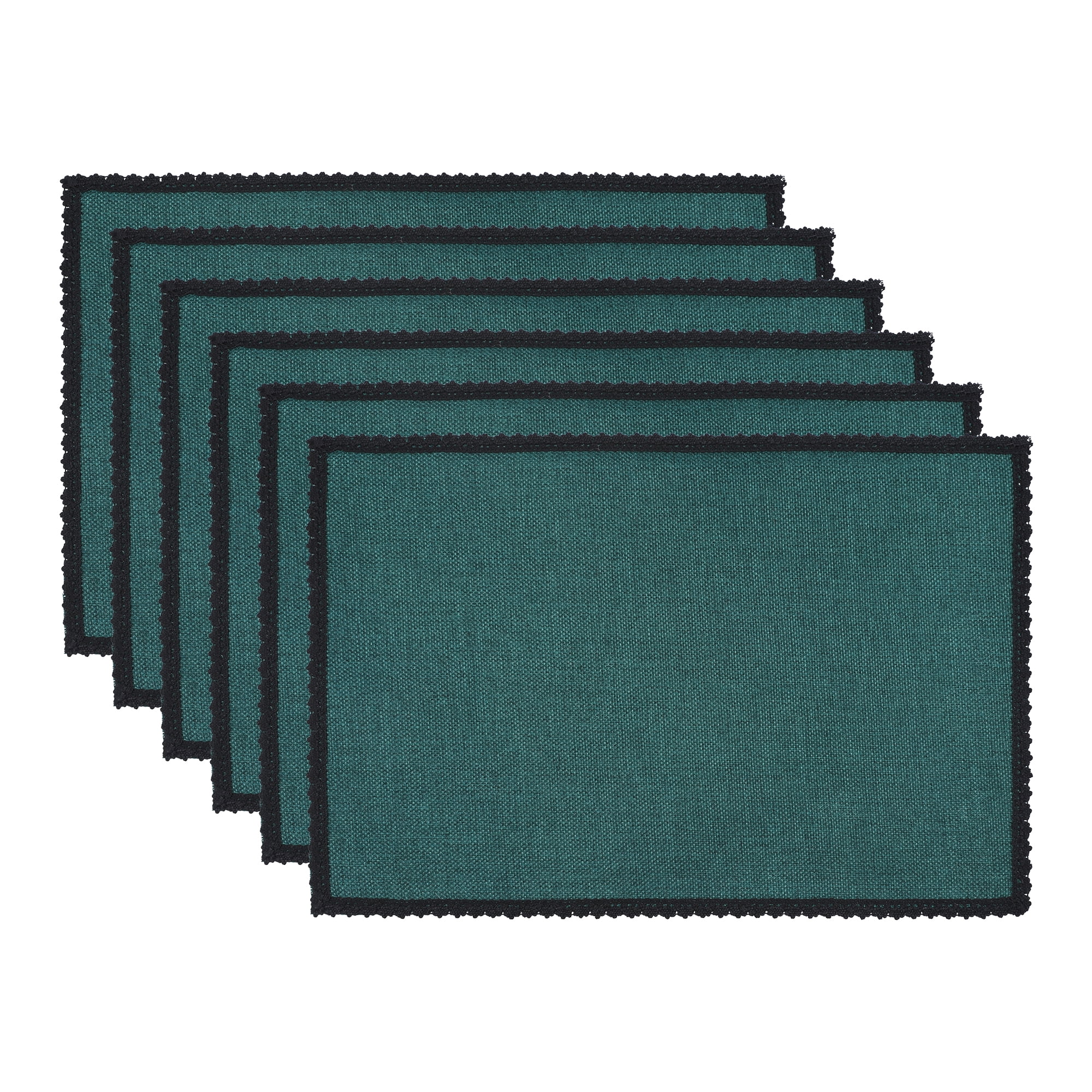 Unique Bargains Farmhouse Placemats 6pcs Cotton and Linen Dark Green 17.7"x11.8"