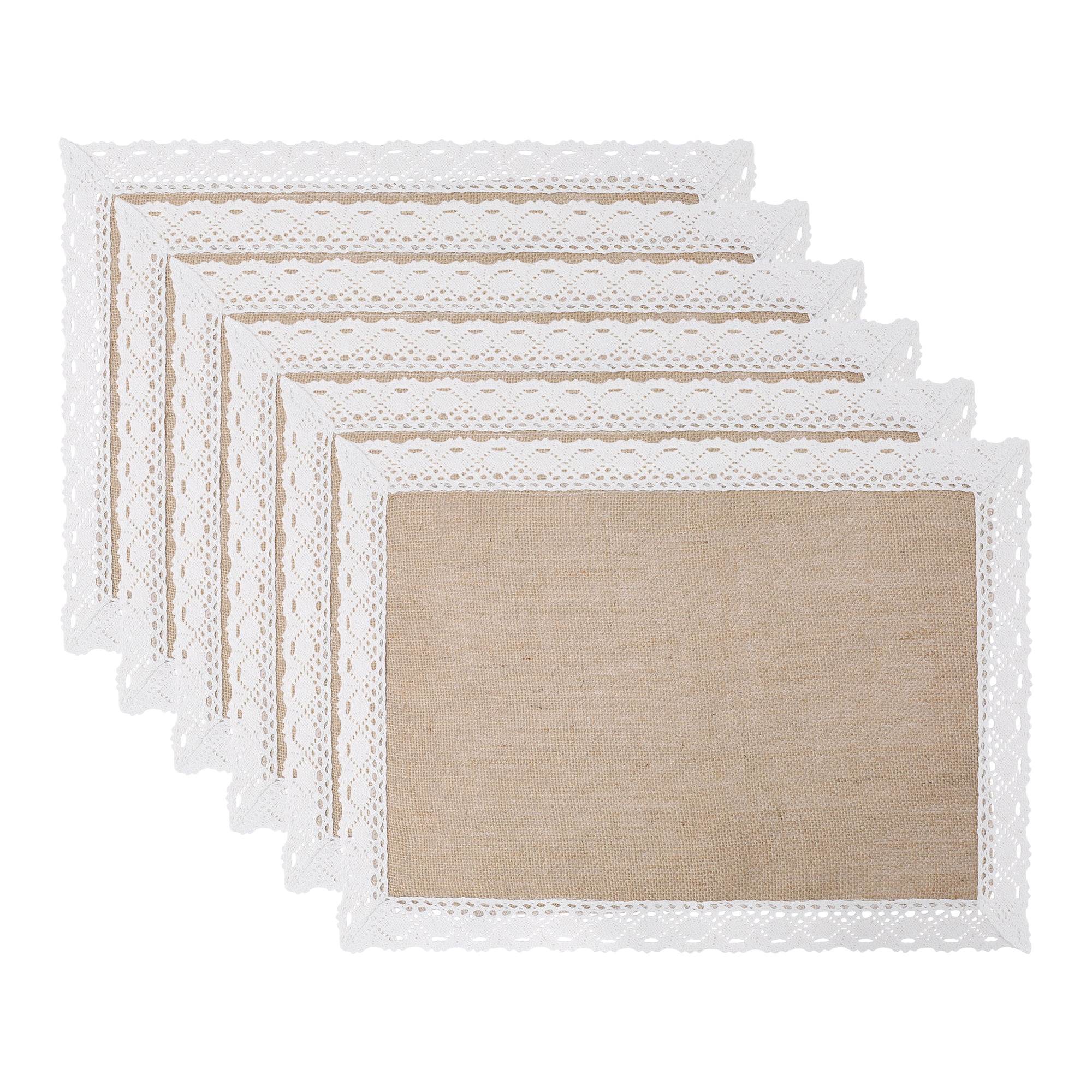 Unique Bargains Farmhouse Placemats 6pcs Jute Placemats Wide Lace 17.7"x11.8"