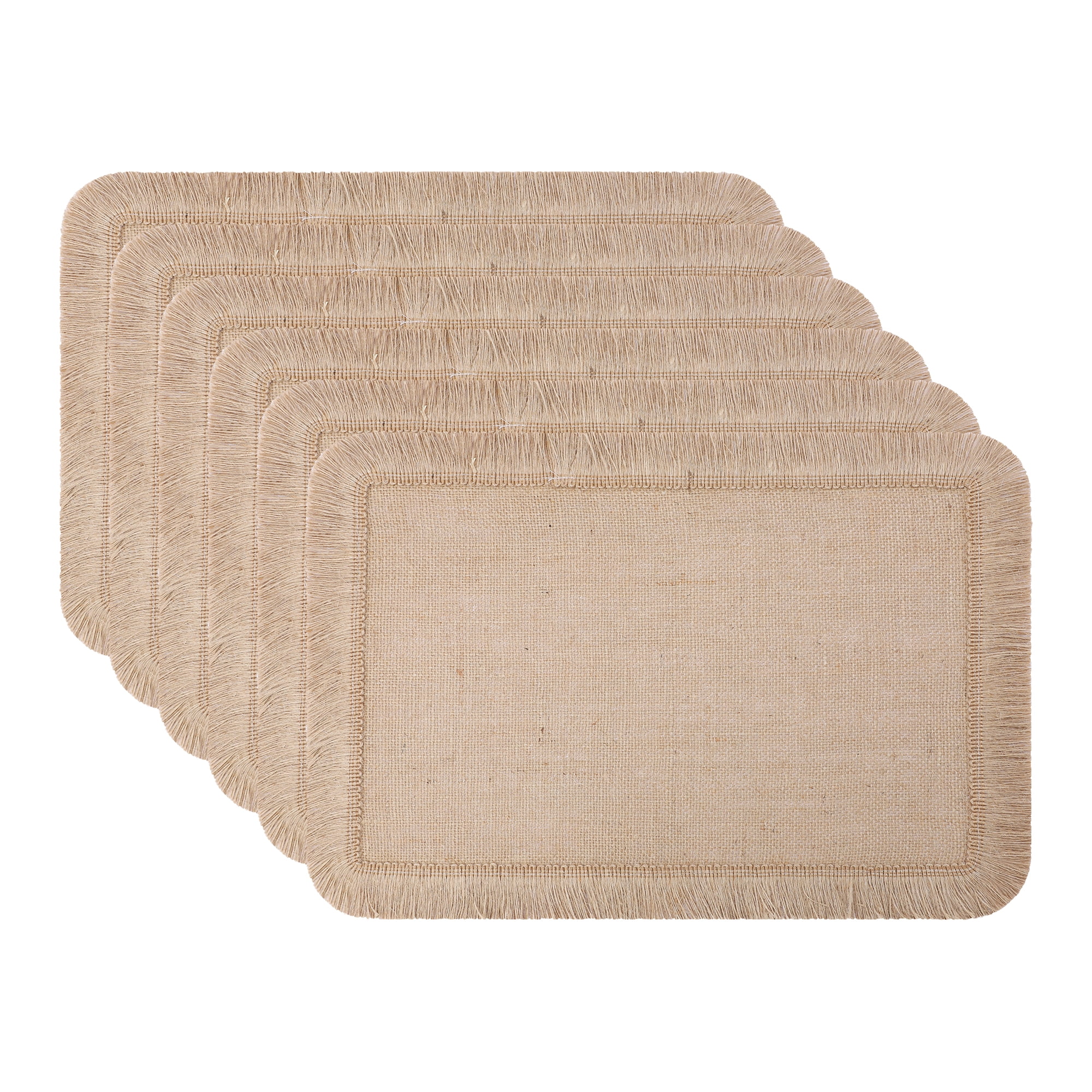 Unique Bargains Farmhouse Placemats 6pcs Jute Placemats Yellow Fringe 17.7"x11.8"