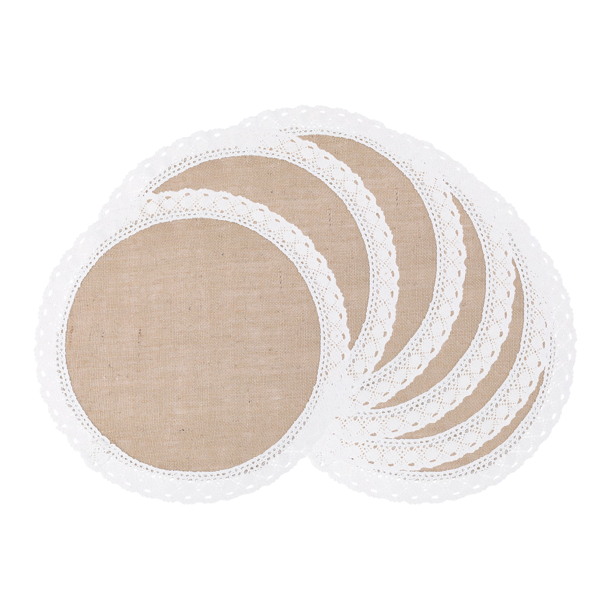 Unique Bargains Farmhouse Placemats 6pcs Round Placemats Wide Lace 15"x15"