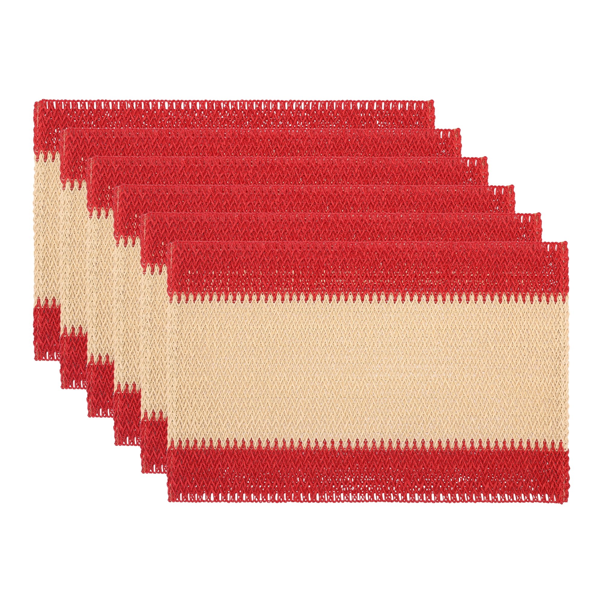 Unique Bargains Farmhouse Placemats 6pcs Woven Paper Cotton Red 17.7"x11.8"