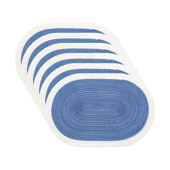 Unique Bargains Farmhouse Placemats 6pcs Woven Placemats Blue 17.7"x11.8"