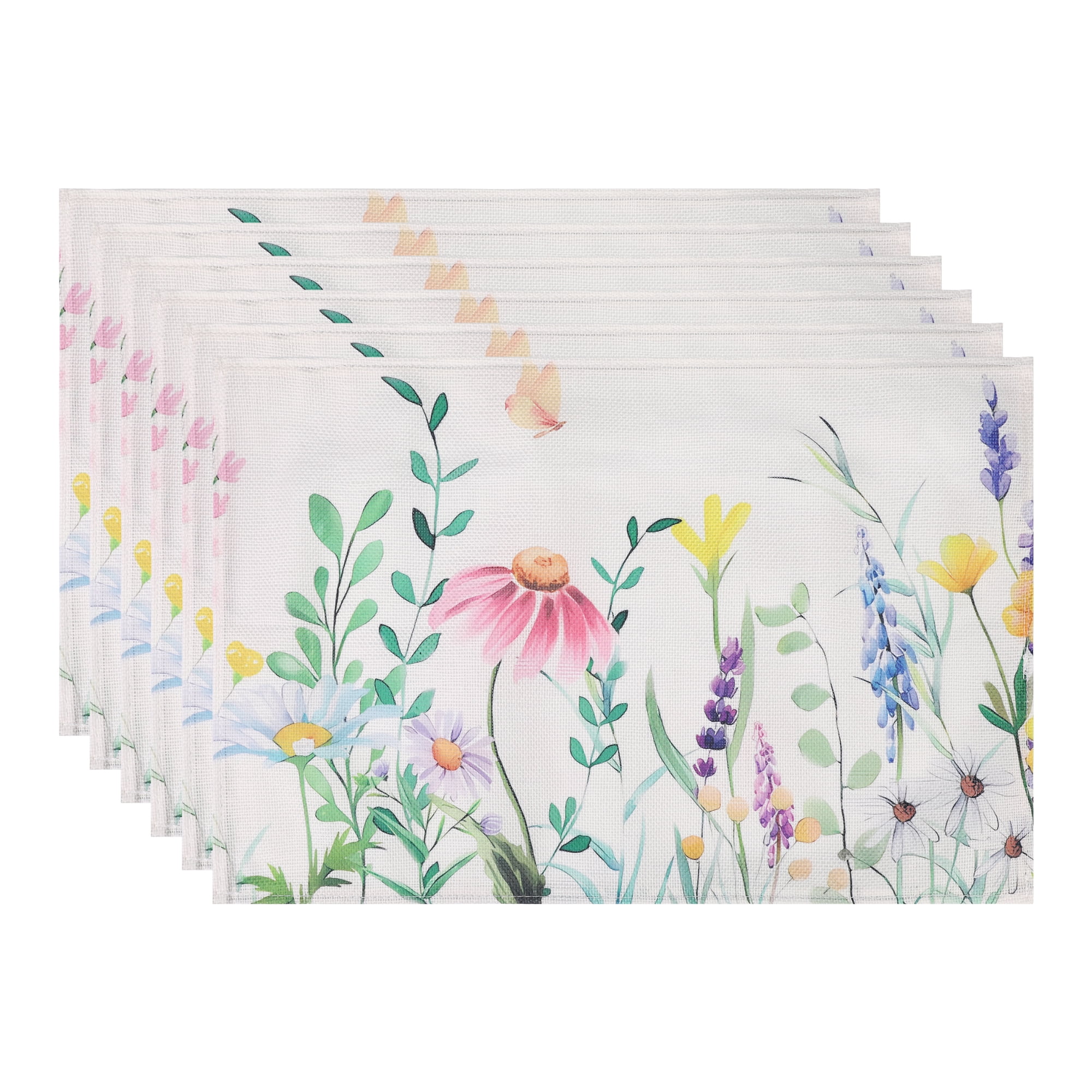 Unique Bargains Farmhouse Placemats Set of 6 Linen Placemats for Dining Table Floral