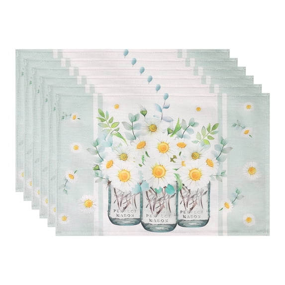 Unique Bargains Farmhouse Placemats Set of 6 Linen Placemats for Dining Table Green