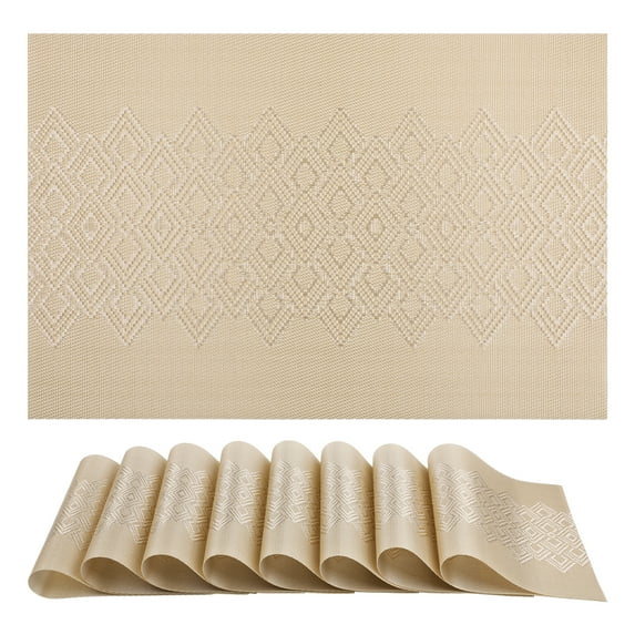 Unique Bargains Farmhouse Placemats Set of 6 Plastic Washable Kitchen Table Mat Gold