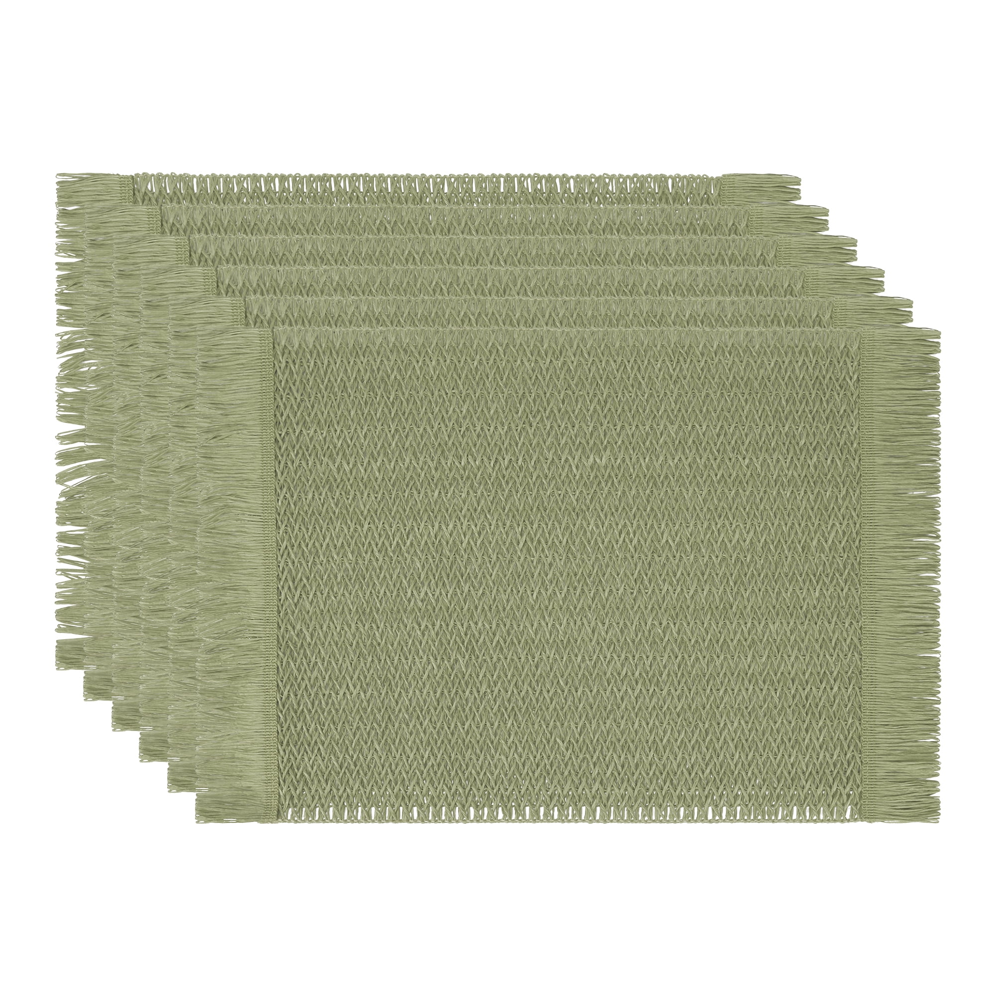 Unique Bargains Farmhouse Placemats Set of 6 Woven Table Mats for Indoor Dining Green