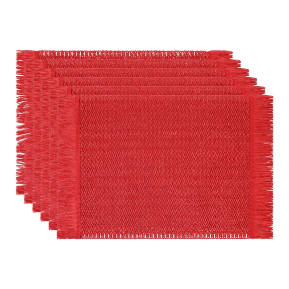 Unique Bargains Farmhouse Placemats Set of 6 Woven Table Mats for Indoor Dining Red