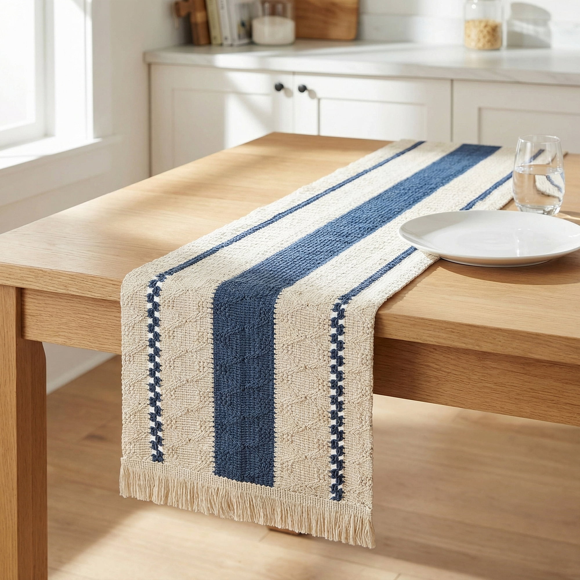 Unique Bargains Farmhouse Polyester Table Runner for Birthday Decoration Blue 11.8"x70.9"