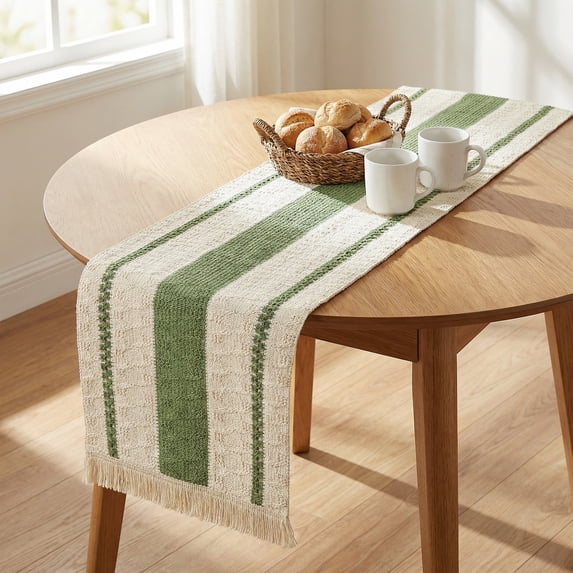 Unique Bargains Farmhouse Polyester Table Runner for Birthday Decoration Green 11.8"x63"