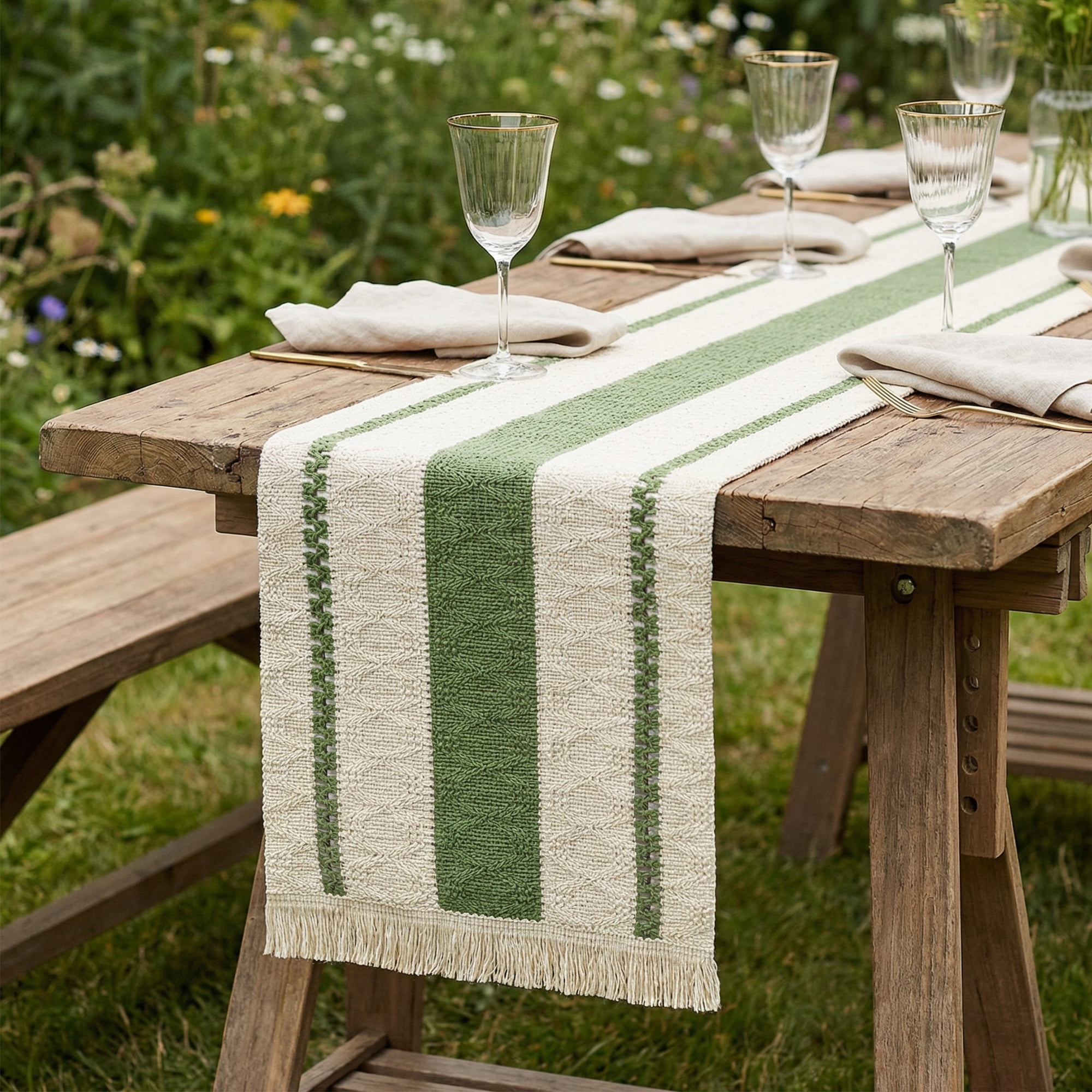 Unique Bargains Farmhouse Polyester Table Runner for Birthday Decoration Green 11.8"x70.9"