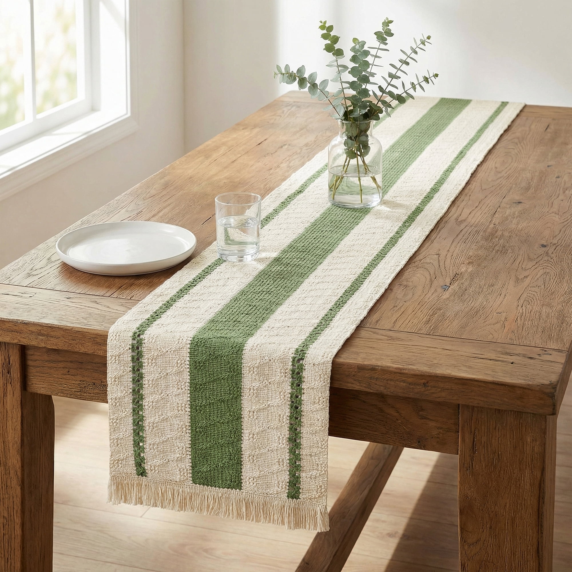 Unique Bargains Farmhouse Polyester Table Runner for Birthday Decoration Green 11.8"x78.7"