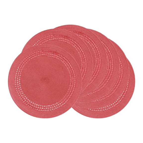 Unique Bargains Farmhouse Round Placemats Set of 6 Woven Placemats Red