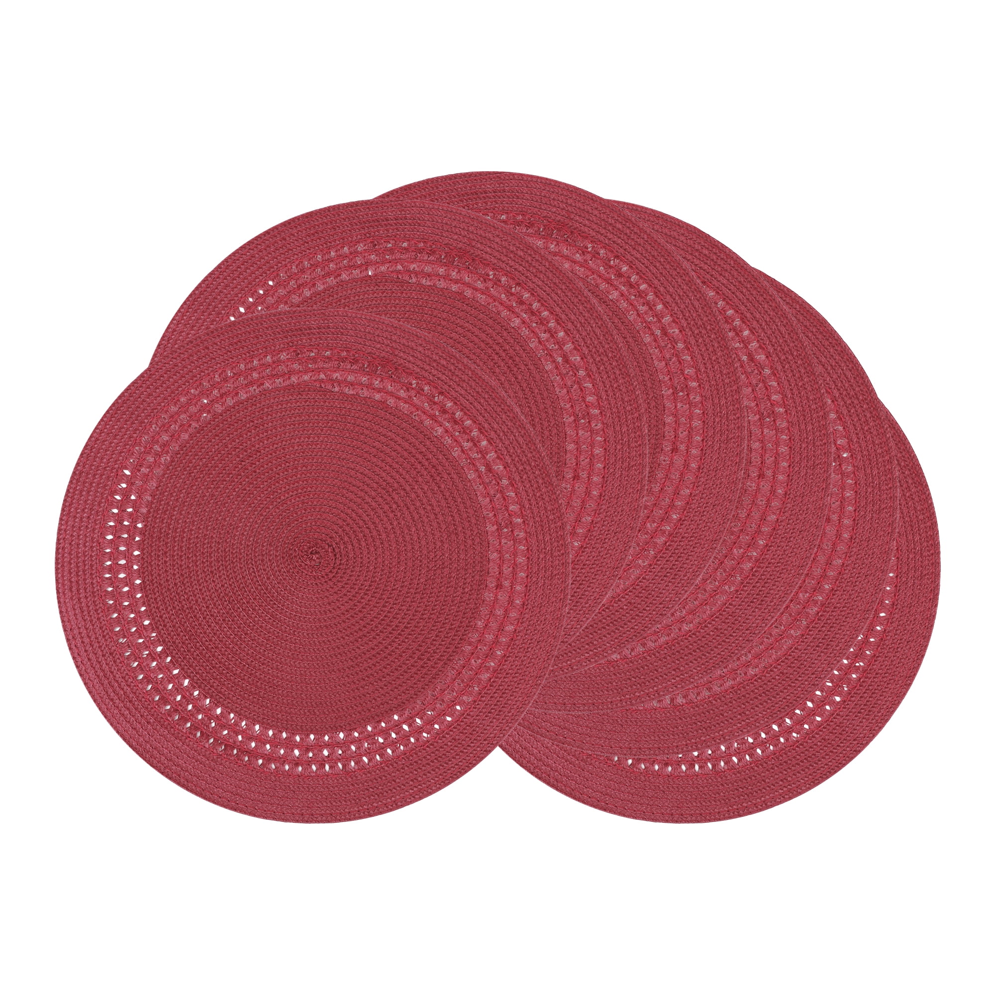 Unique Bargains Farmhouse Round Placemats Set of 6 Woven Placemats Wine Red