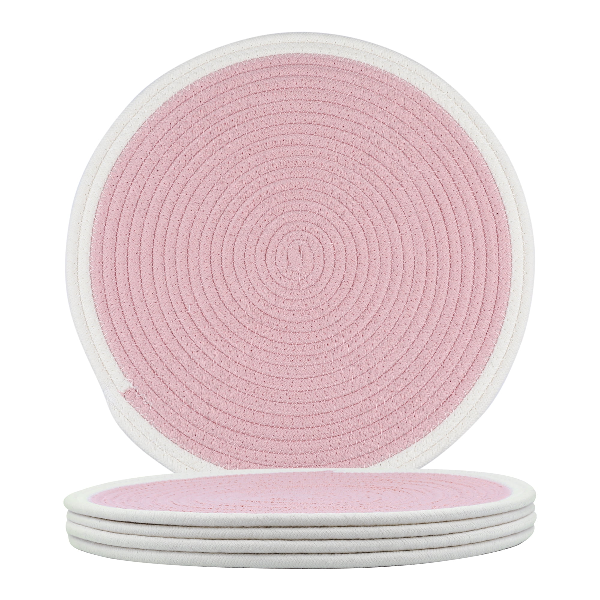 Unique Bargains Farmhouse Set of 4 Rattan Placemats for Dining Table Decor Pink