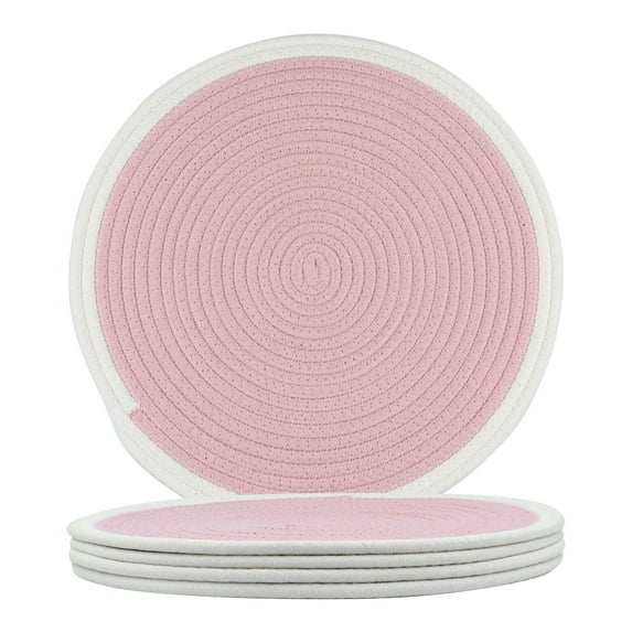 Unique Bargains Farmhouse Set of 4 Rattan Placemats for Dining Table Decor Pink