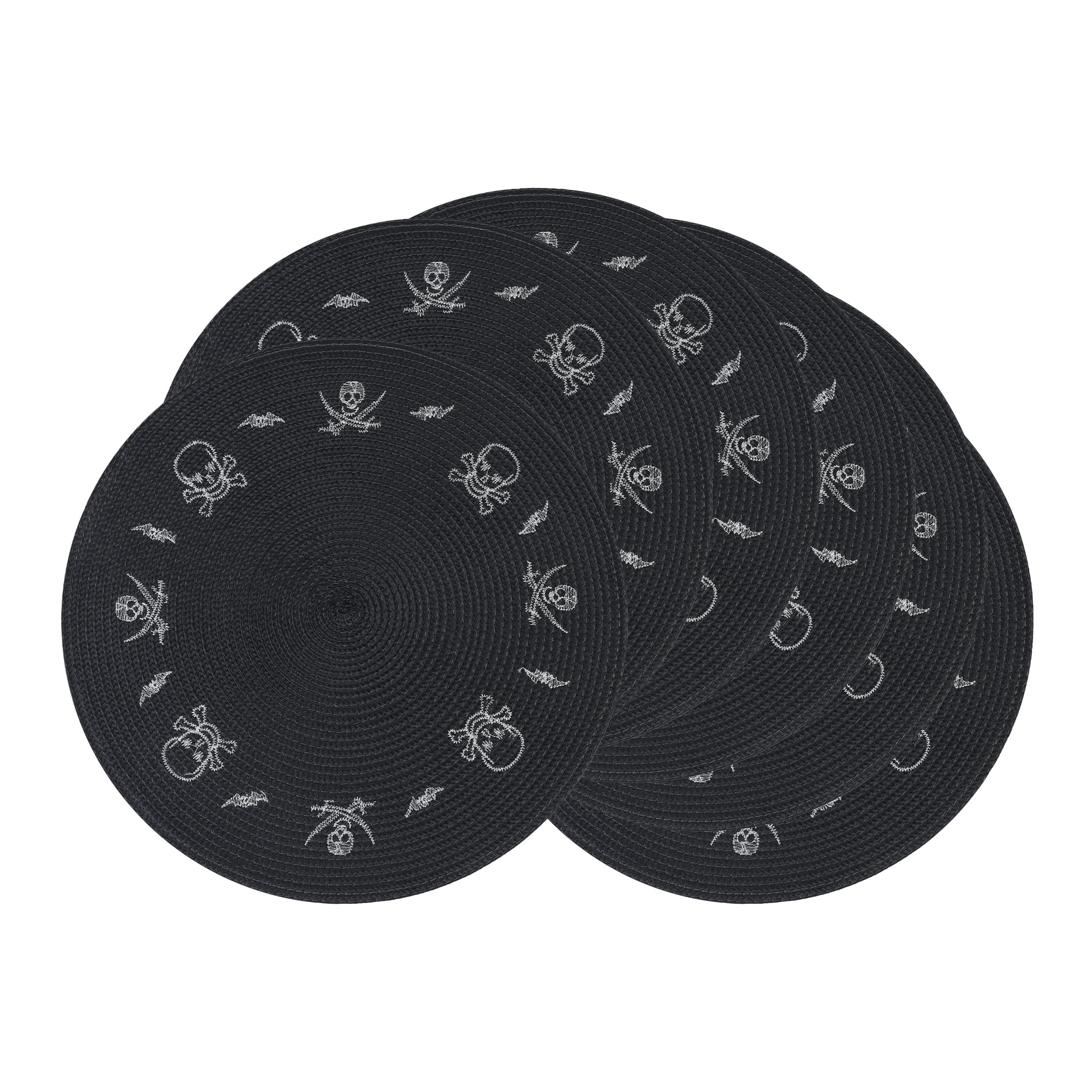 Unique Bargains Farmhouse Solid Placemats Set of 6 Woven for Dining Table Decor Black