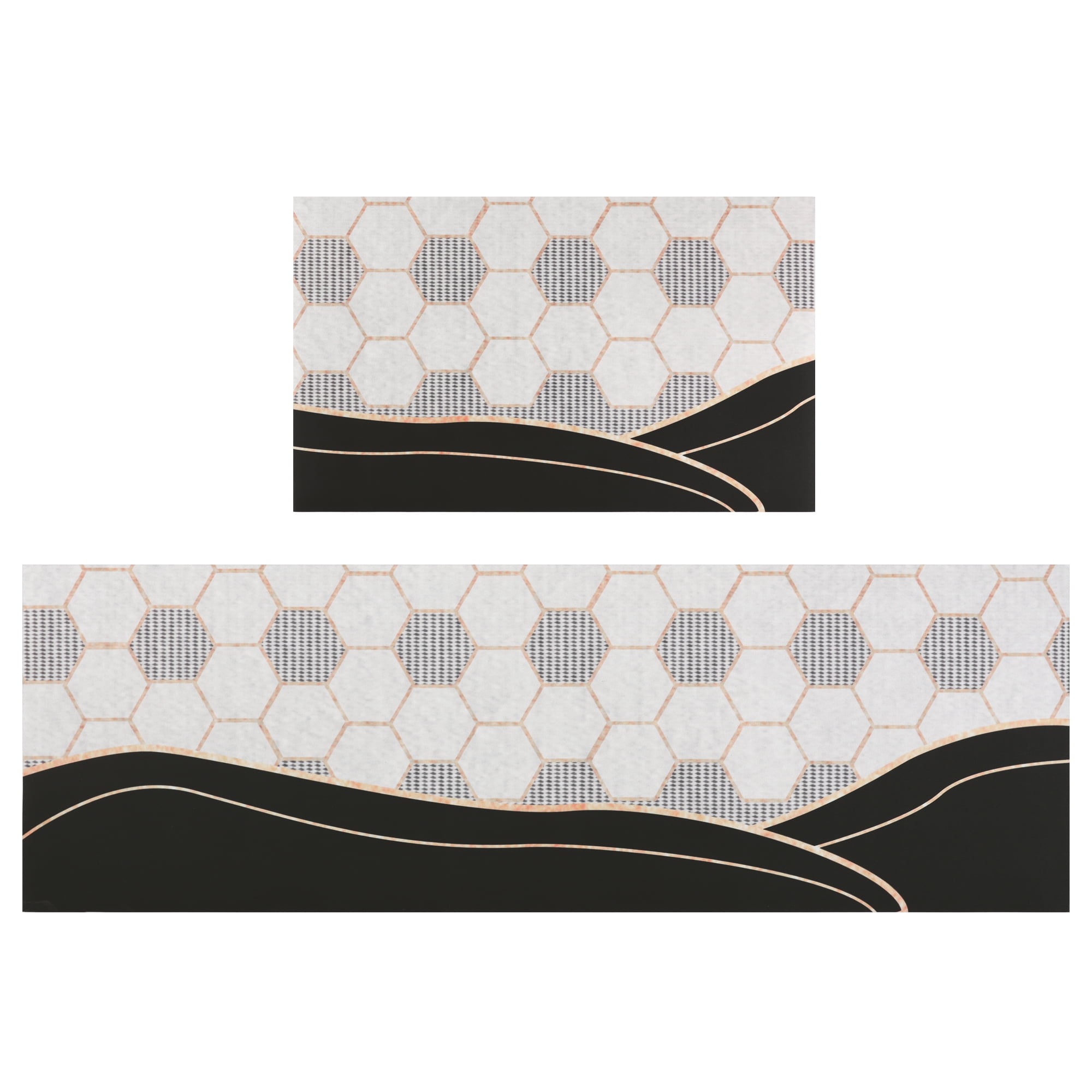 Unique Bargains Farmhouse Style Kitchen Rugs, Set 2 Pieces, Kitchen Floor Rugs and Mats White and Black 18"x30"+18"x47"