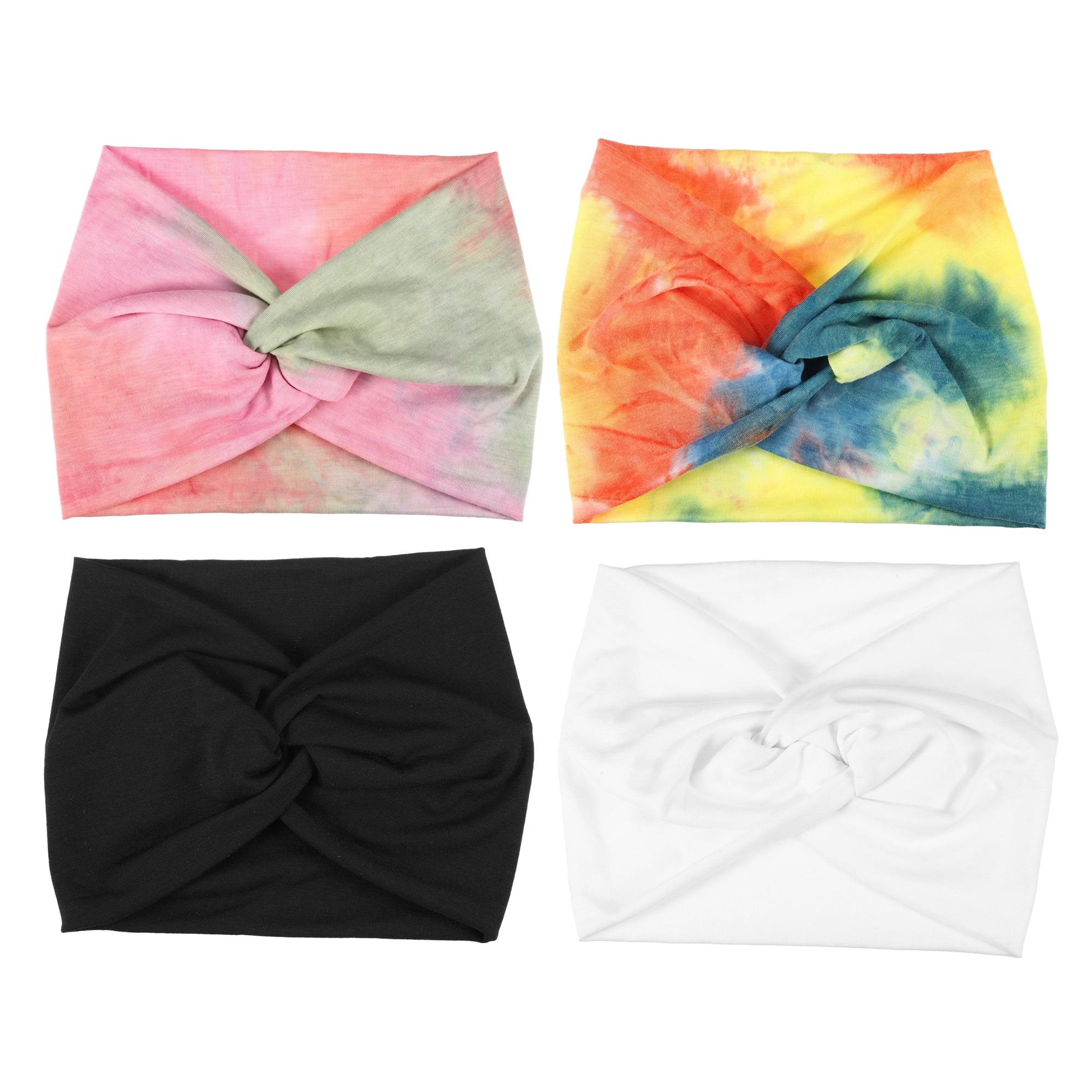 Unique Bargains Fashion Bohemia Widening Knotted Headwrap Black White Blue Pink 4pcs