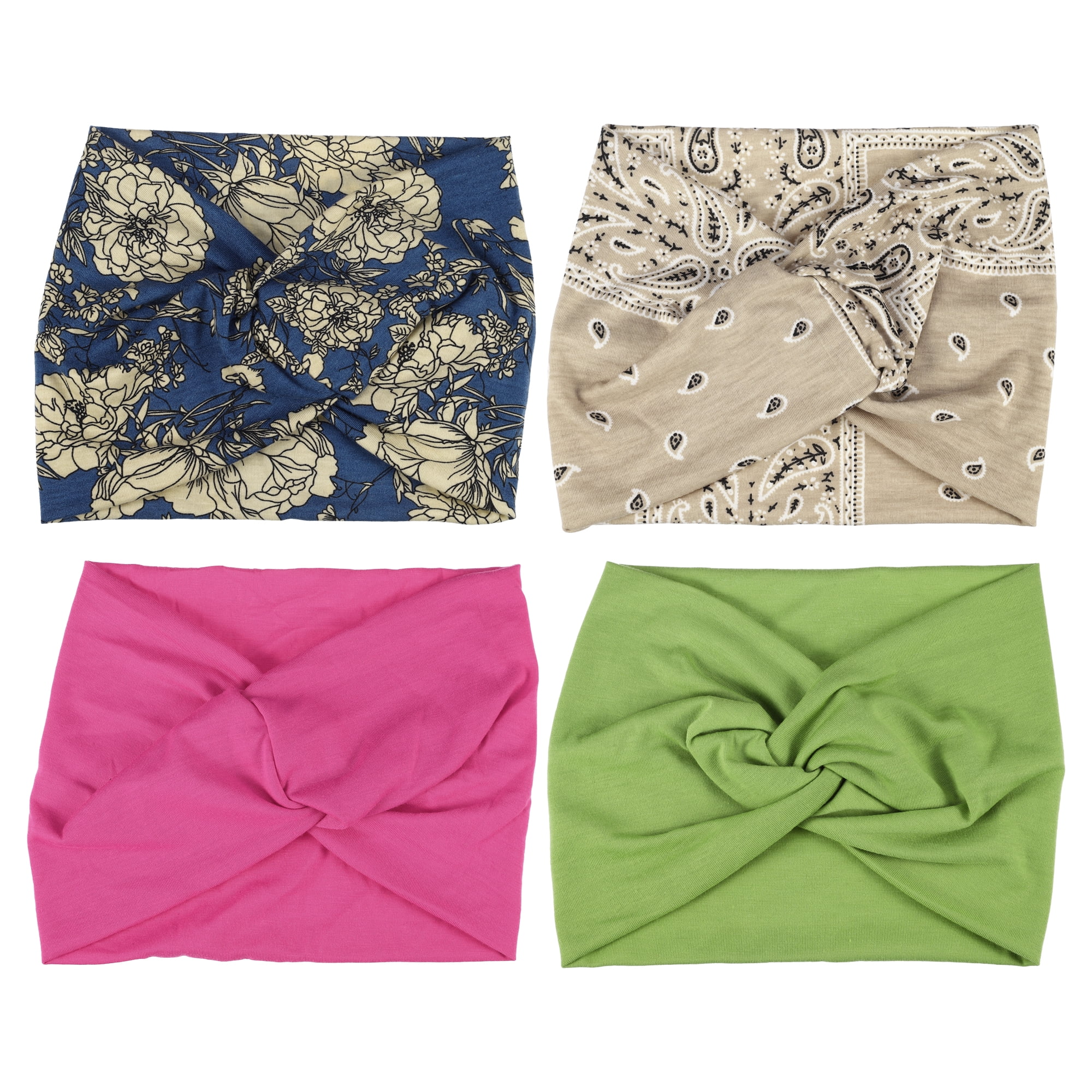 Unique Bargains Fashion Bohemia Widening Knotted Headwrap Rose Red Green Khaki Blue 4pcs