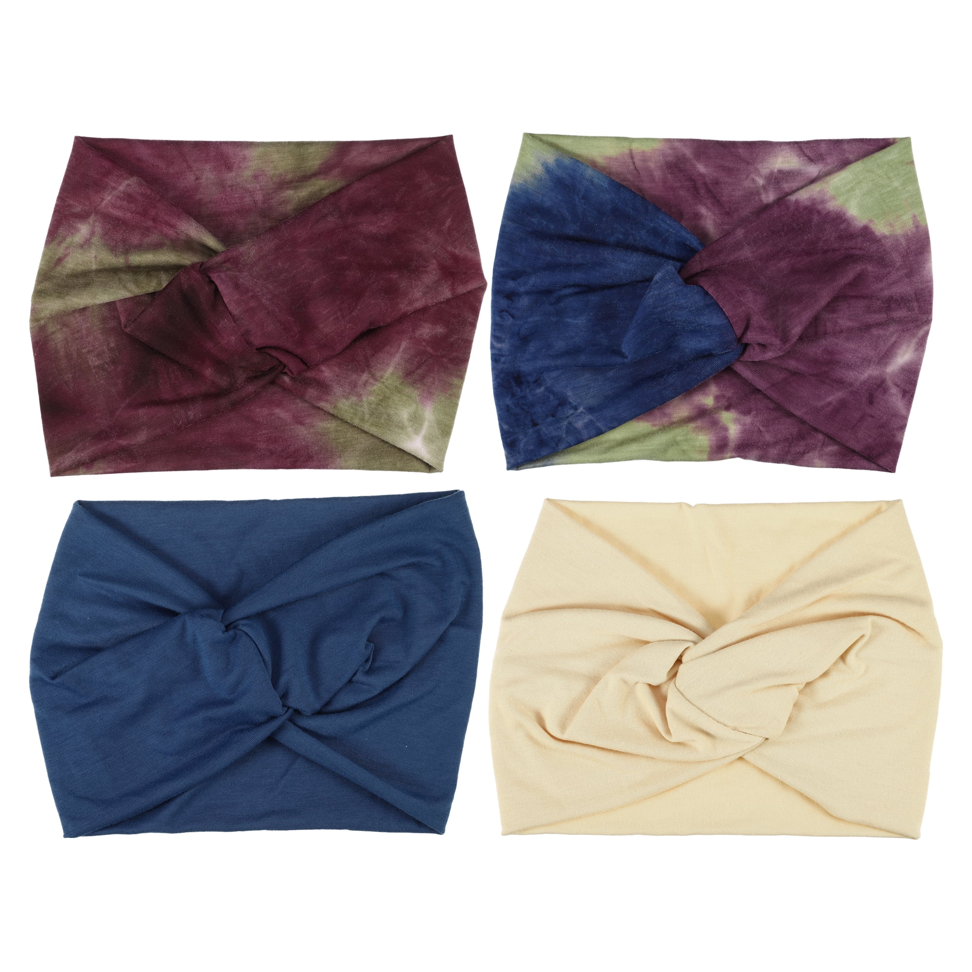 Unique Bargains Fashion Bohemia Widening Knotted Headwrap for Women Blue Khaki Red 4pcs