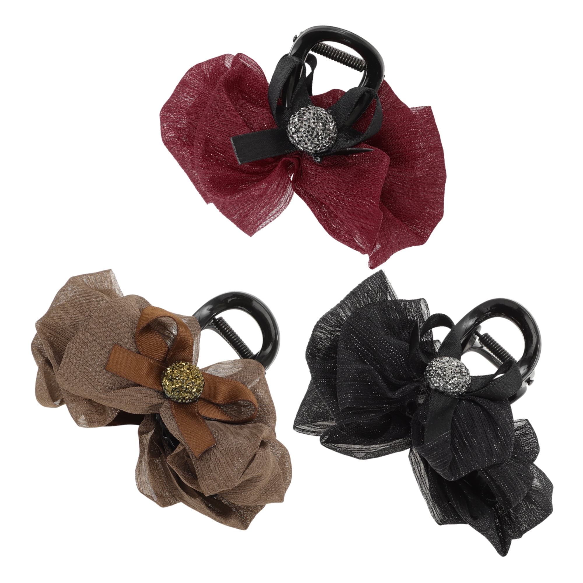 Unique Bargains Fashion Bow Hair Clips Coffee Color Black Wine Red 3 Pcs