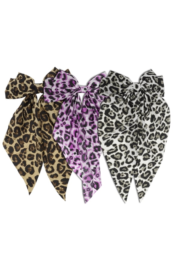 Fashion Bow Ribbon Hair Clips 3 Pcs Leopard Print