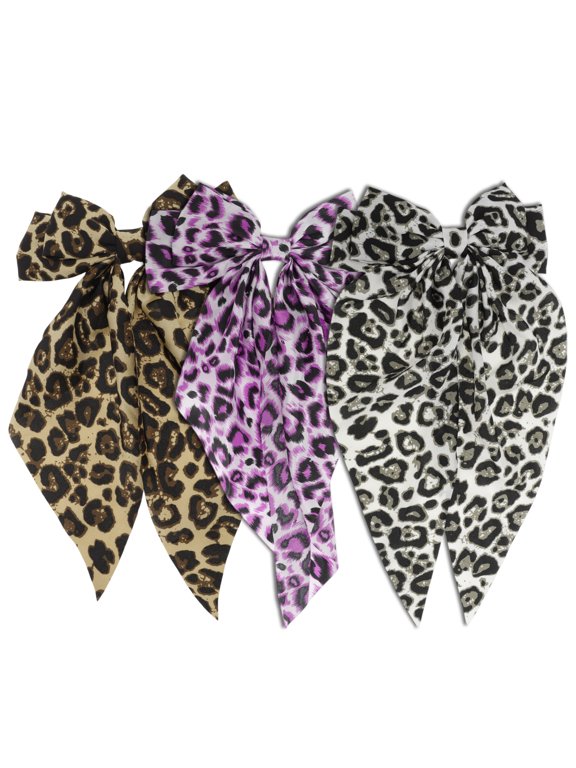 Fashion Bow Ribbon Hair Clips 3 Pcs Leopard Print