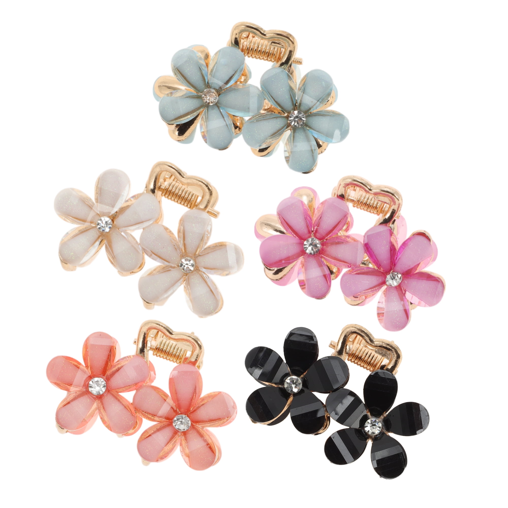 Unique Bargains Fashion Double Flower Hair Clips Purple Gray Blue White Pink 5 Pcs