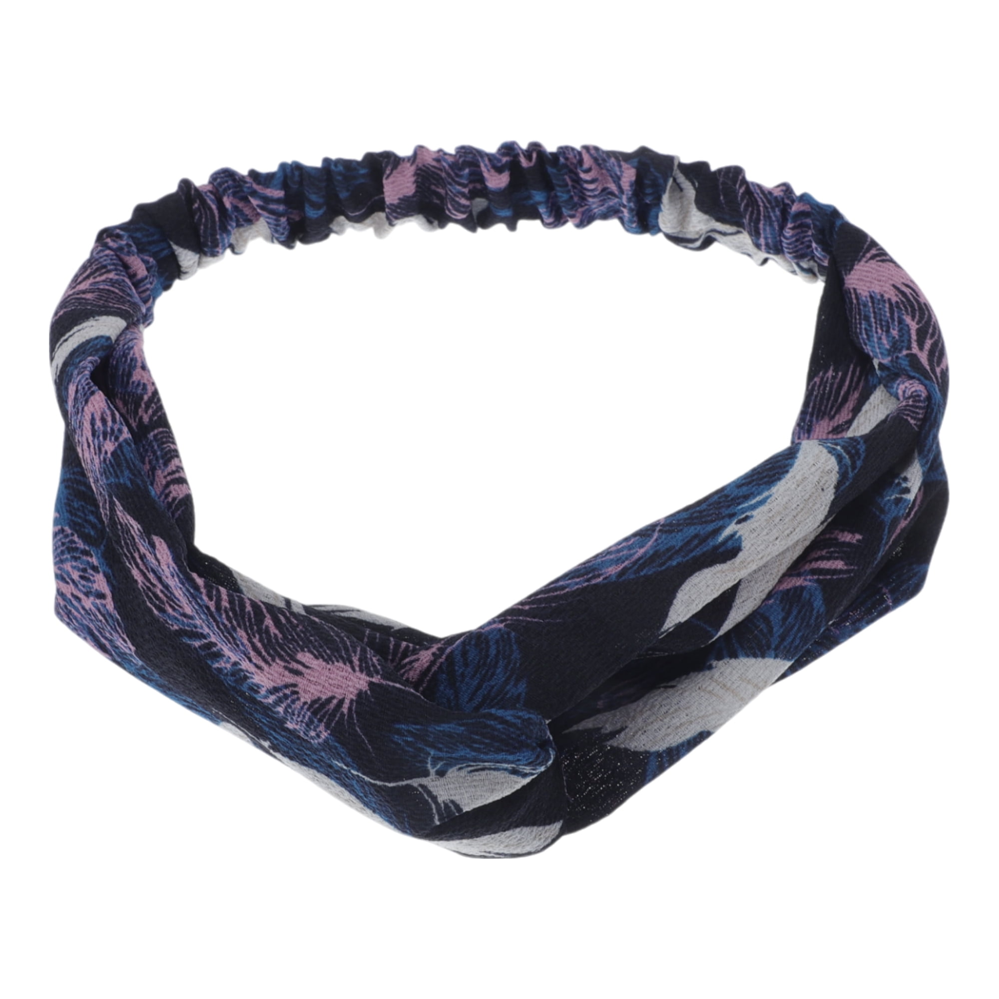Unique Bargains Fashion Feather Pattern Cross Elastic Hairband 1 Pc Navy Blue
