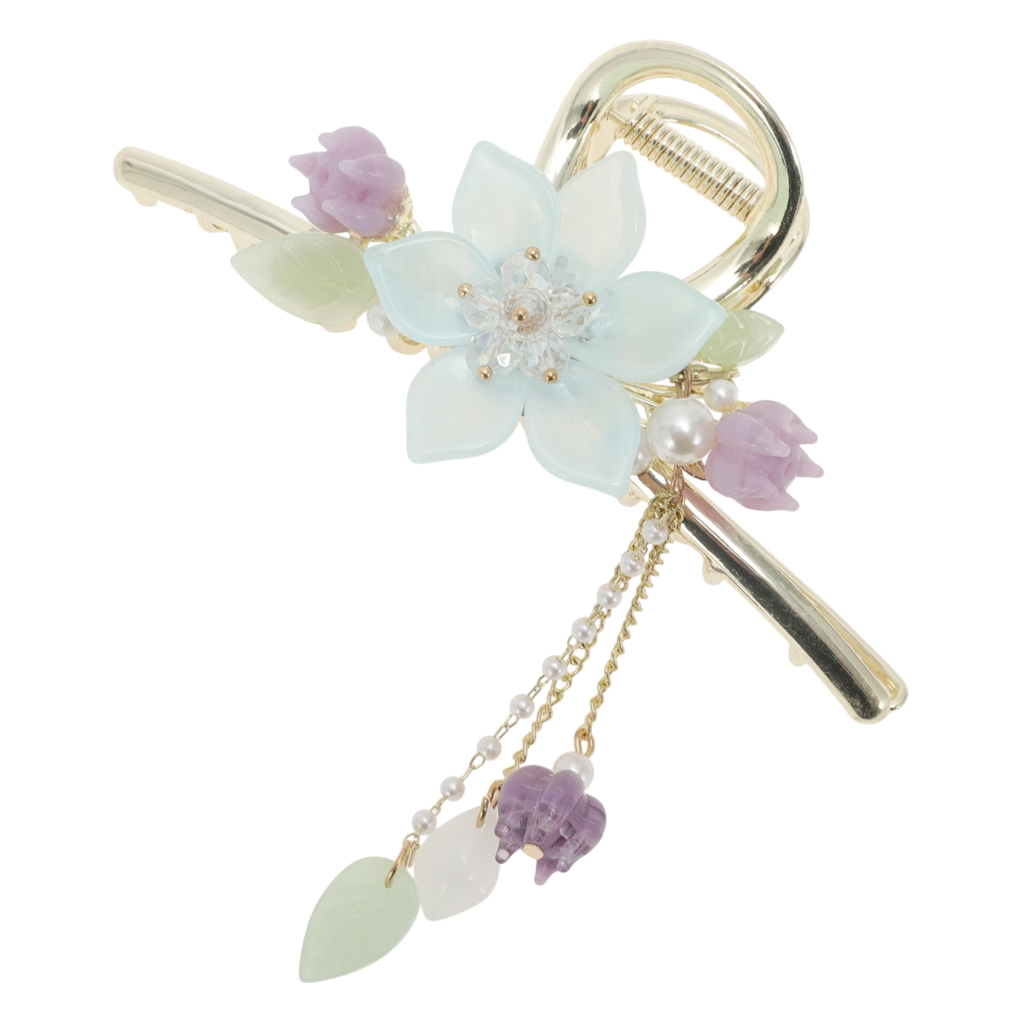 Unique Bargains Fashion Flower Hair Clips Home Use Gold Tone
