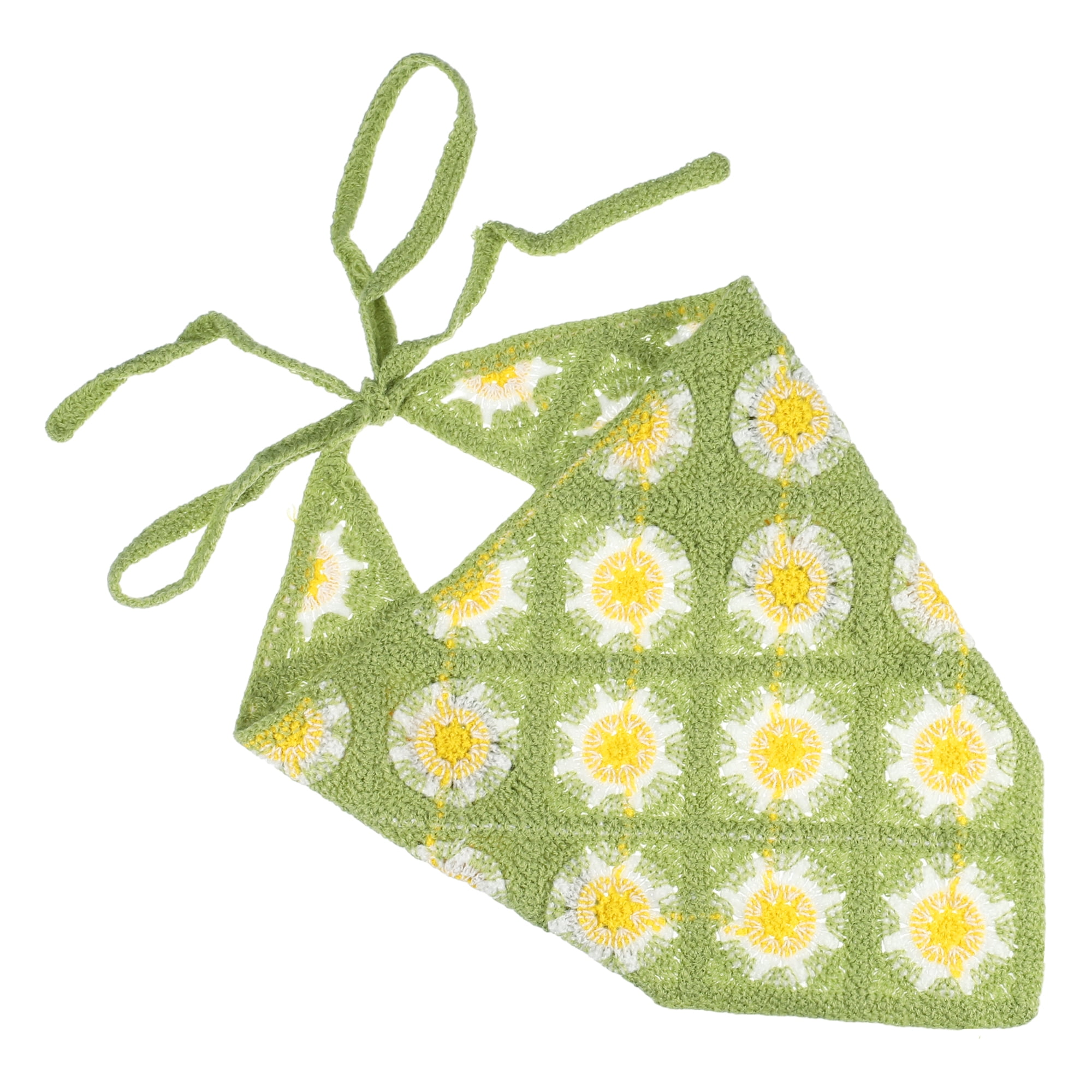 Unique Bargains Fashion Flower Knitted Hollow Triangle Headwrap 20.08"x9.84" Green 1 Pc