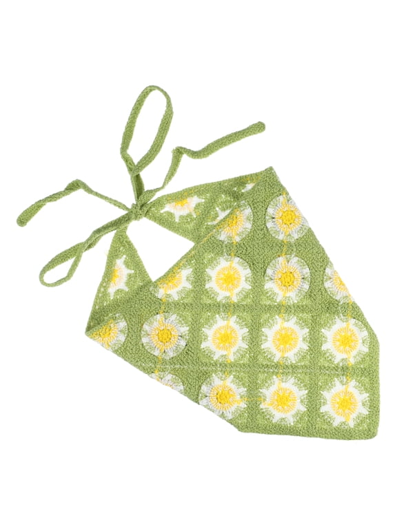 Fashion Flower Knitted Hollow Triangle Headwrap 20.08"x9.84" Green 1 Pc