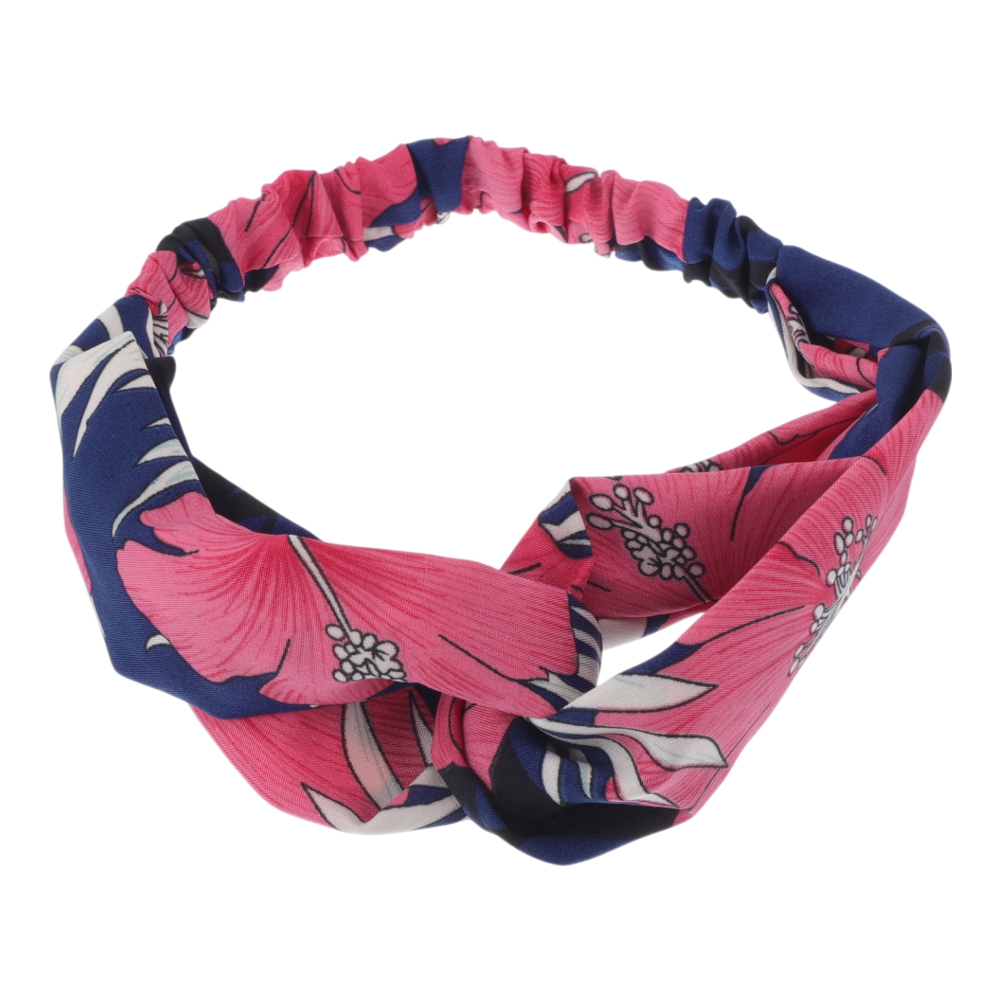 Unique Bargains Fashion Flower Pattern Cross Elastic Hairband 1 Pc Navy Blue