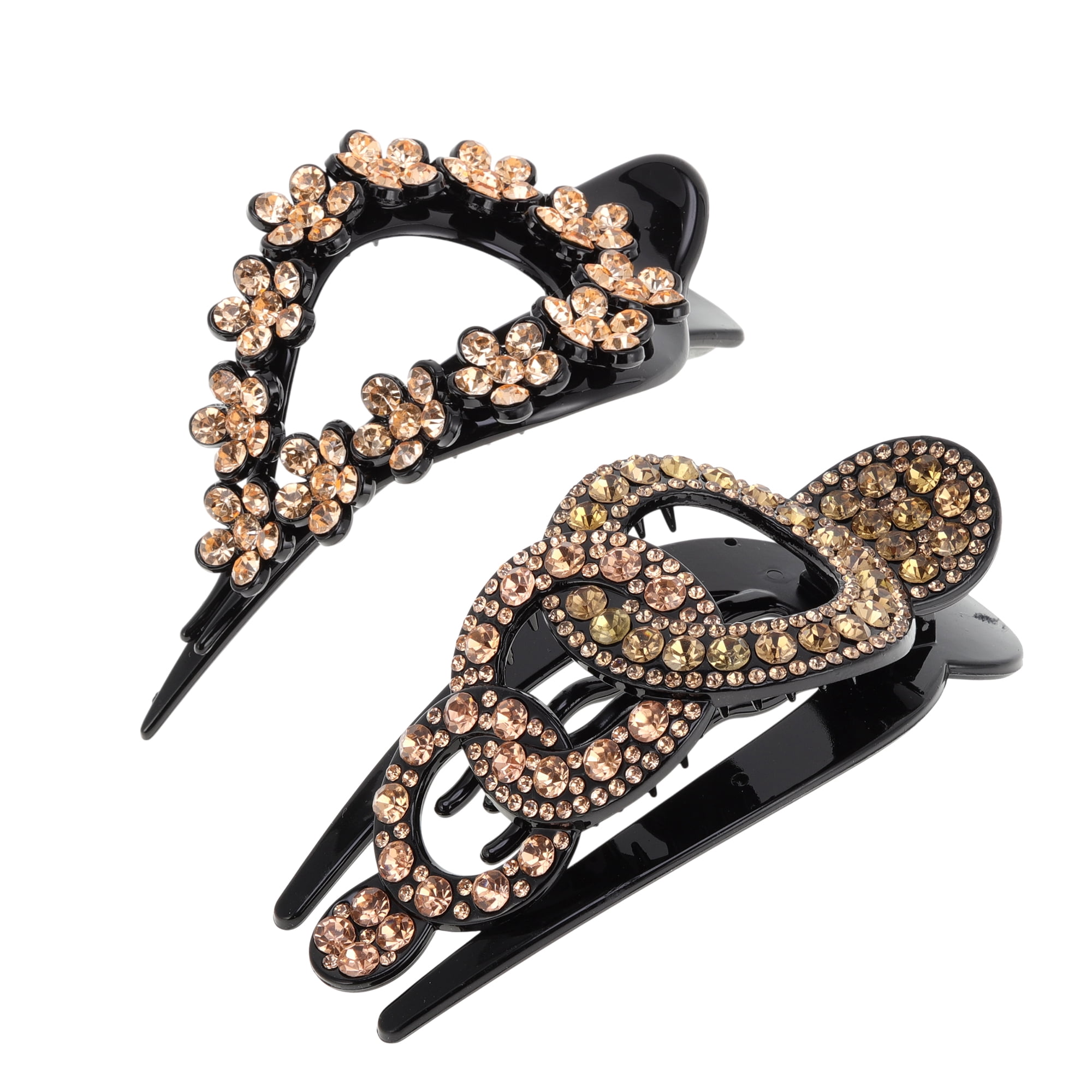 Unique Bargains Fashion Grace Rhinestone Hair Clips Champagne Coffee Color 2 Pcs