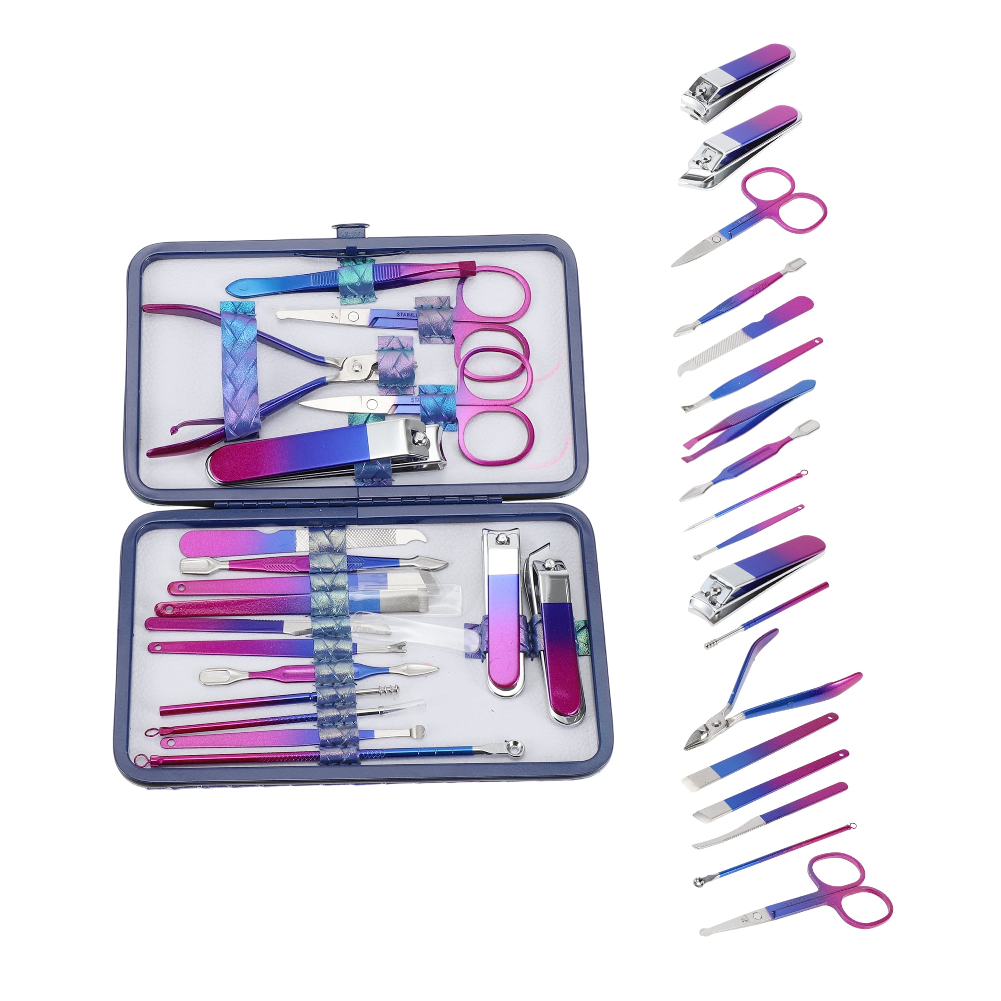 Unique Bargains Fashion Nail Clipper Kit 2.24"x 0.47"x 0.59" Blue, Purple 18pcs