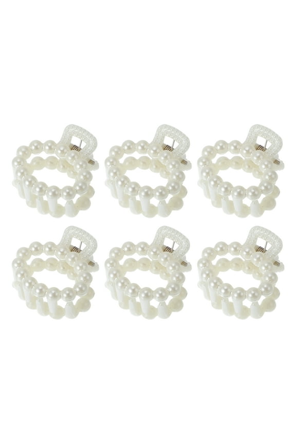 Women Fashion Pearl Mini Hair Clip Pearl Oval Hairdo Clips 6 Pcs Pearl Oval