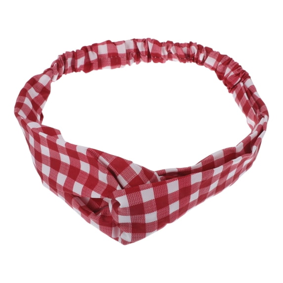 Unique Bargains Fashion Plaid Pattern Cross Elastic Hairband for Women 1 Pc Red