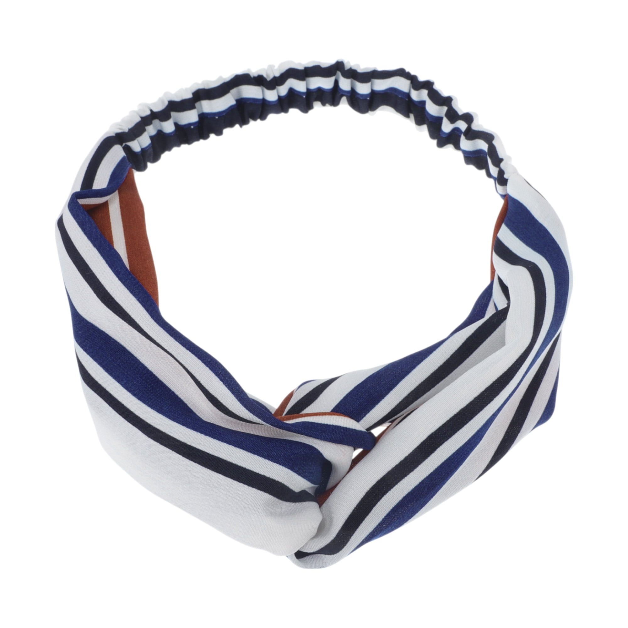 Unique Bargains Fashion Stripe Pattern Cross Elastic Hairband 1 Pc Blue