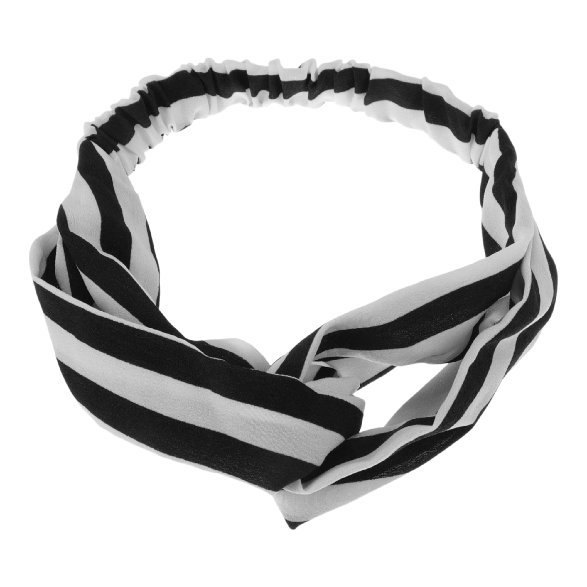 Unique Bargains Fashion Stripe Pattern Cross Elastic Hairband1 Pc White Black