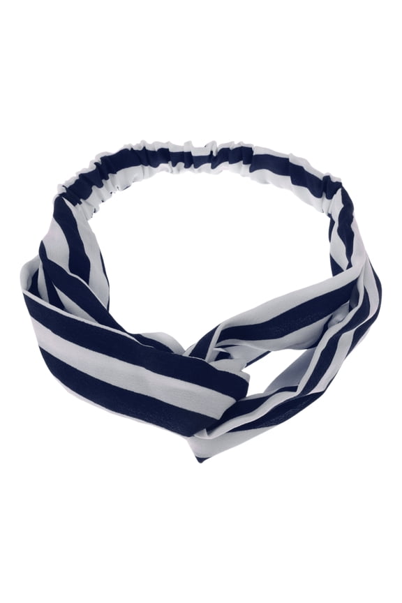 Fashion Stripe Pattern Cross Elastic Hairband1 Pc White Navy Blue