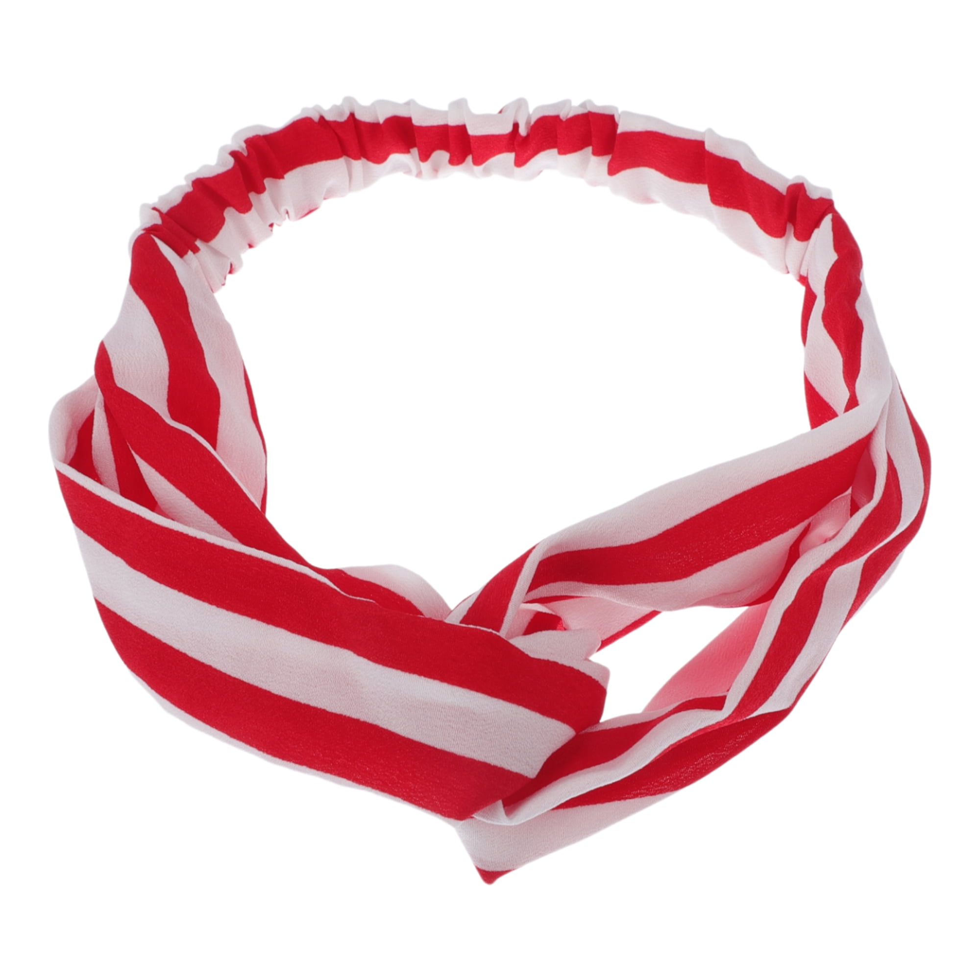 Unique Bargains Fashion Stripe Pattern Cross Elastic Hairband1 Pc White Red