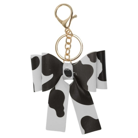 Unique Bargains Fashion Swallowtail Bow Cow Print Handbag Charm Black, White 1 Pc