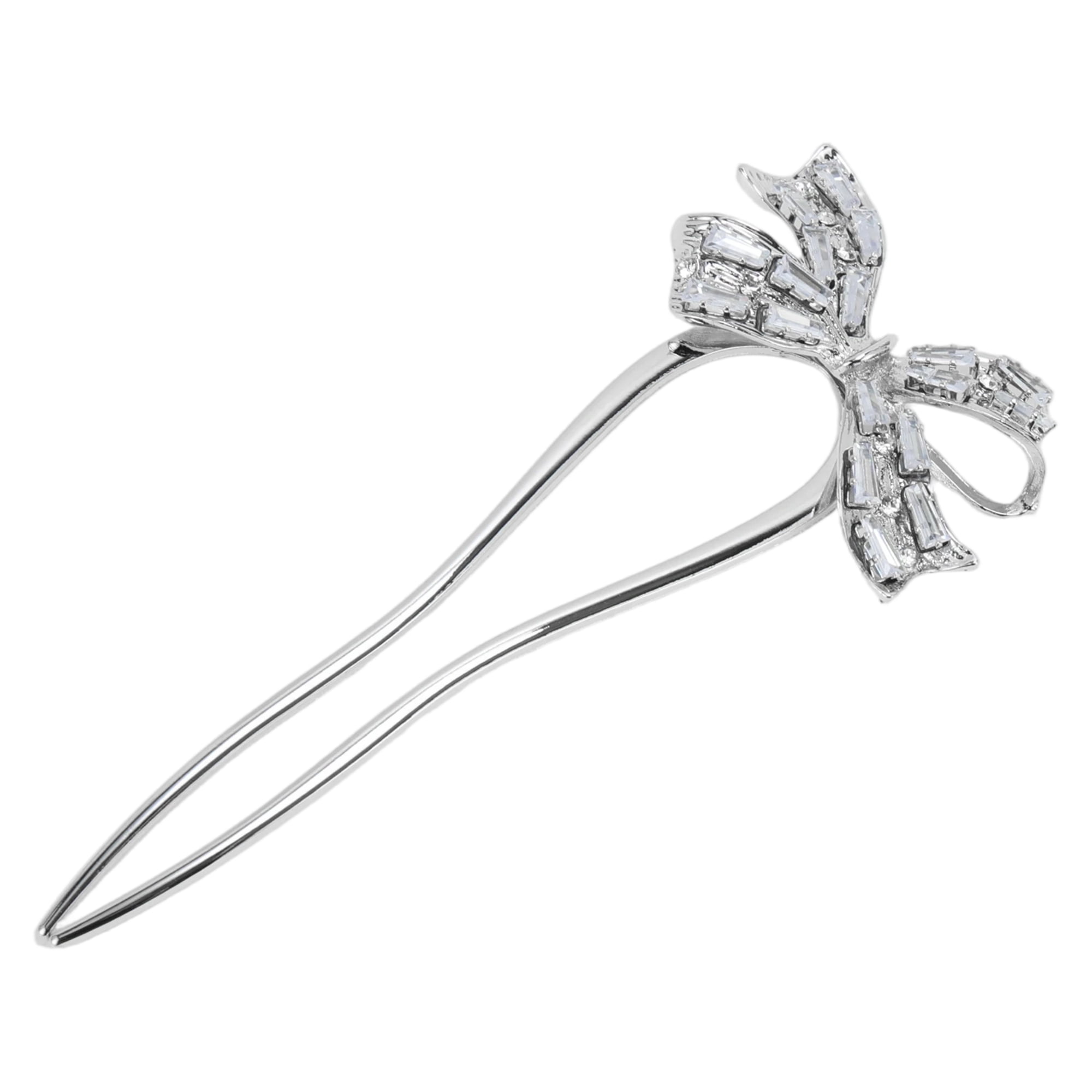 Unique Bargains Fashion U-shaped Bow Decorative Hairpin for Women 1 Pc Silver Tone