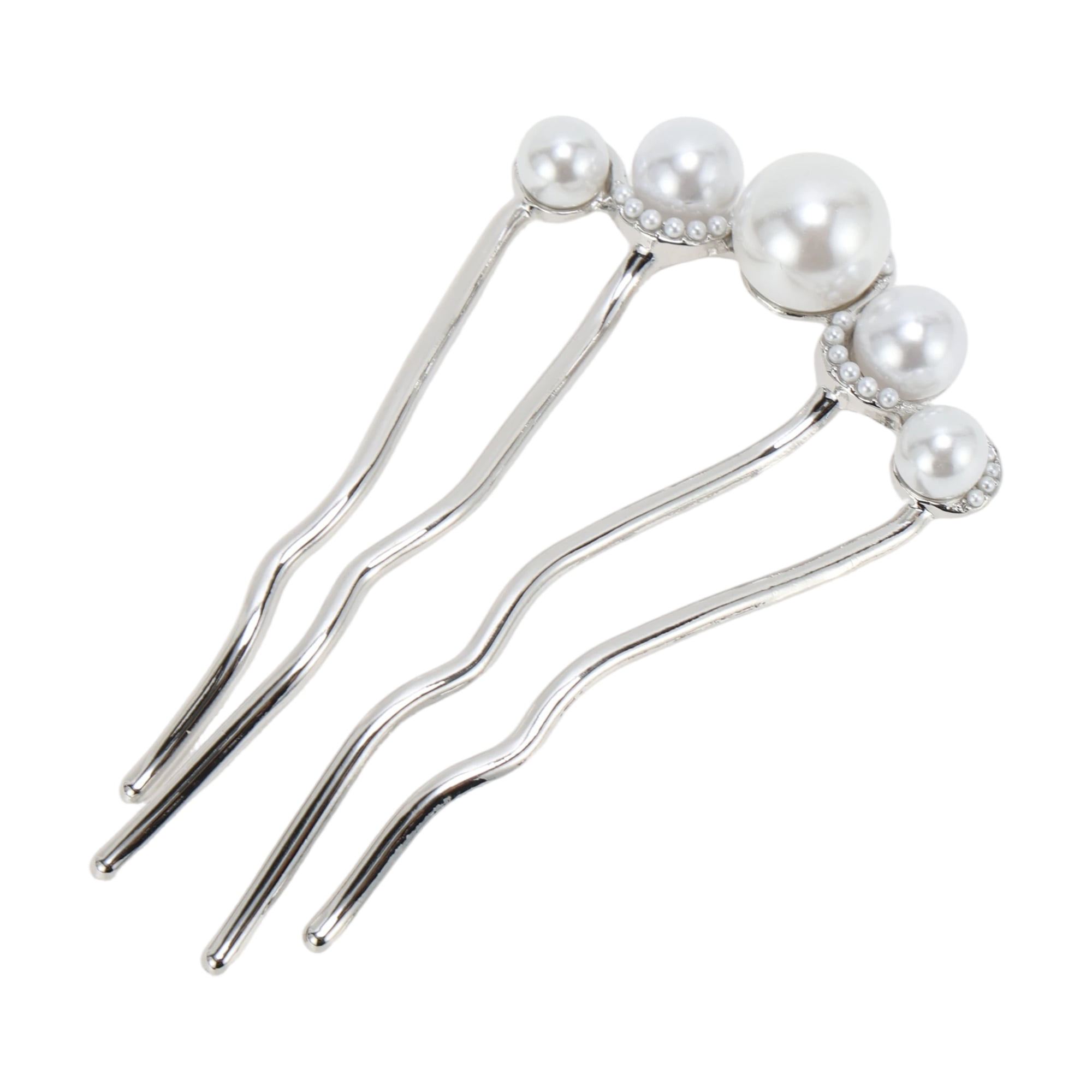 Unique Bargains Fashion U-shaped Faux Pearls Decorative Hairpin for Women 1 Pc Silver Tone