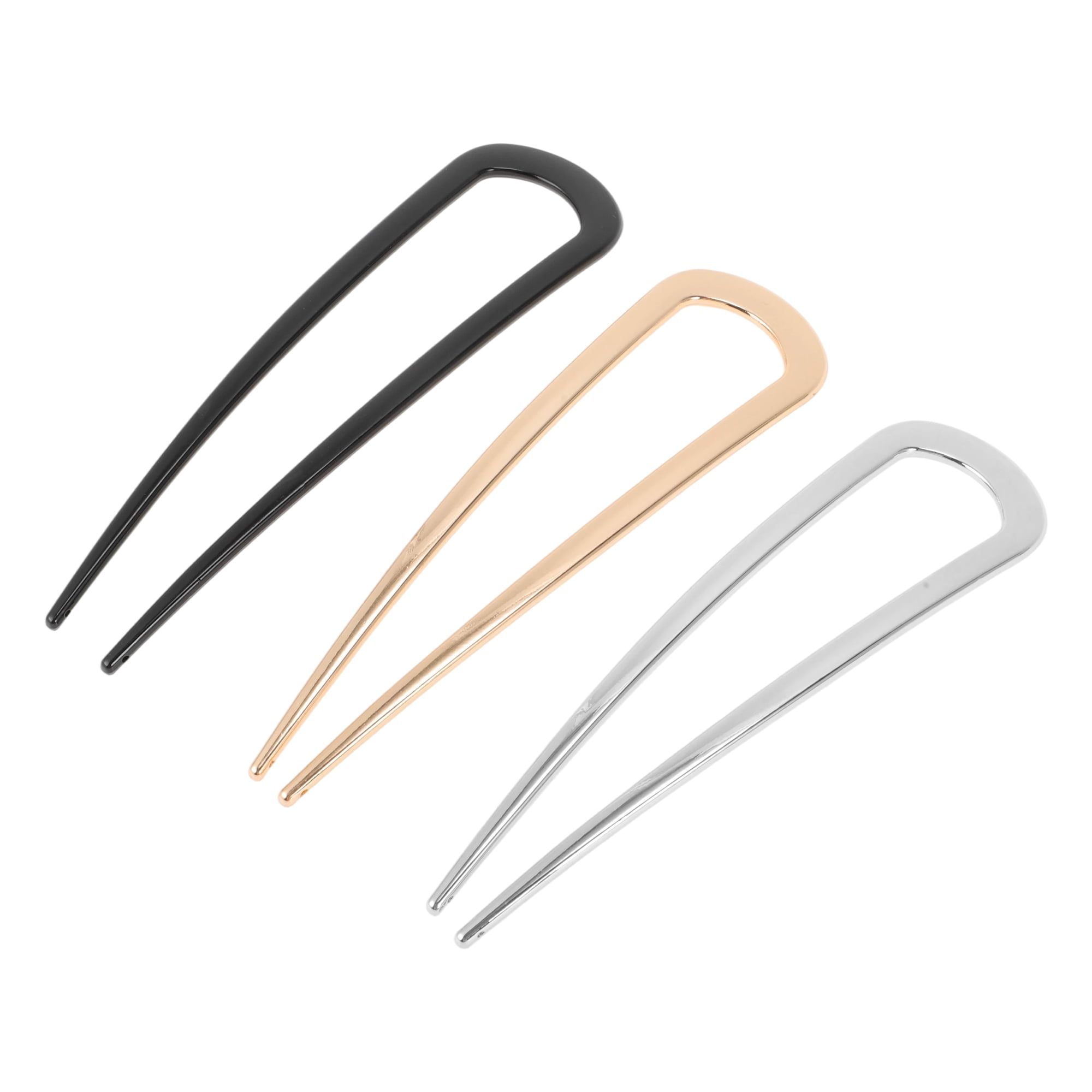 Unique Bargains Fashion U-shaped Hair Pin for Women 2 Pcs Gold Tone, Silver Tone, Black