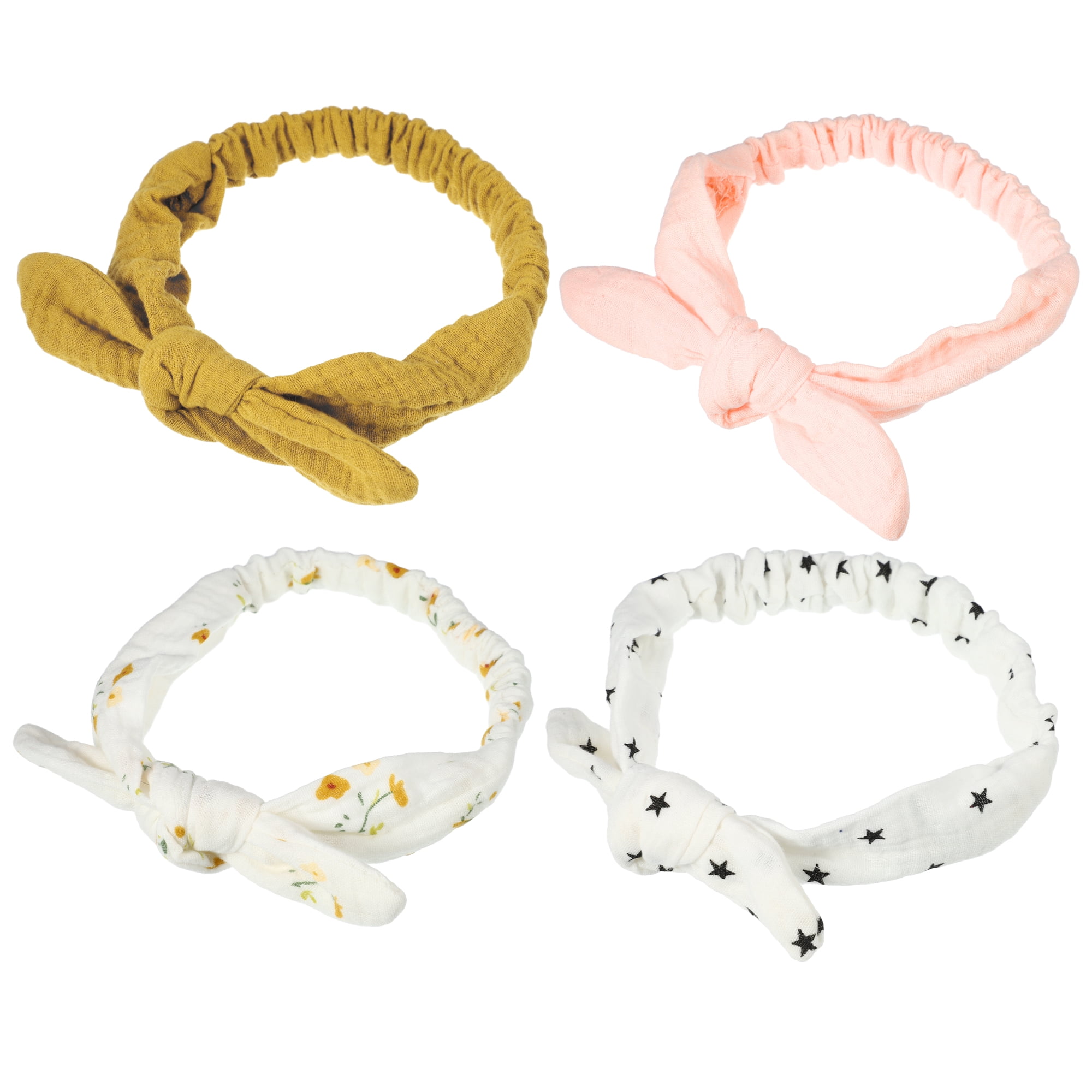 Unique Bargains Fashion Wide Side Knotted Headbands for Girls 7.48"x1.97" Pink Yellow 4 Pc