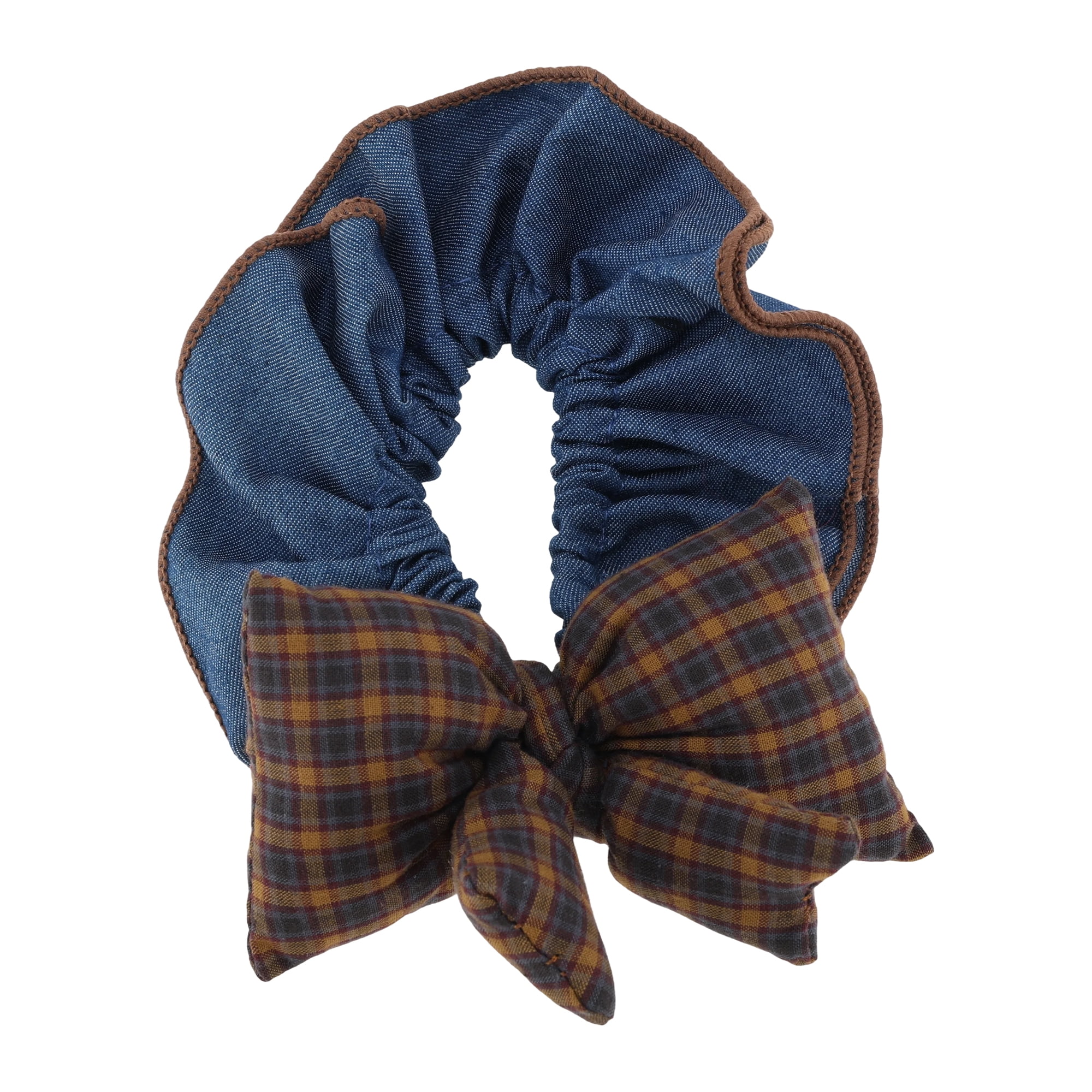 Unique Bargains Fashionable Denim Hair Ties All Occasions 1 Pc Blue, Brown Plaid Bow